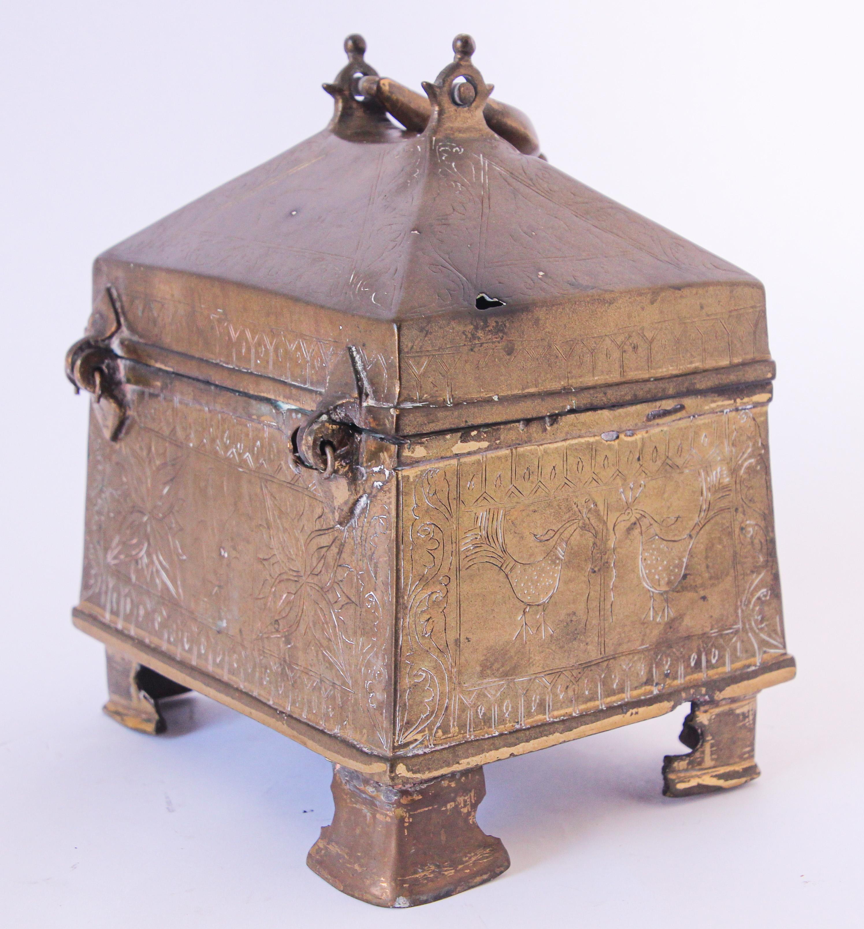 Antique Anglo Raj Brass Jewelry Box 6