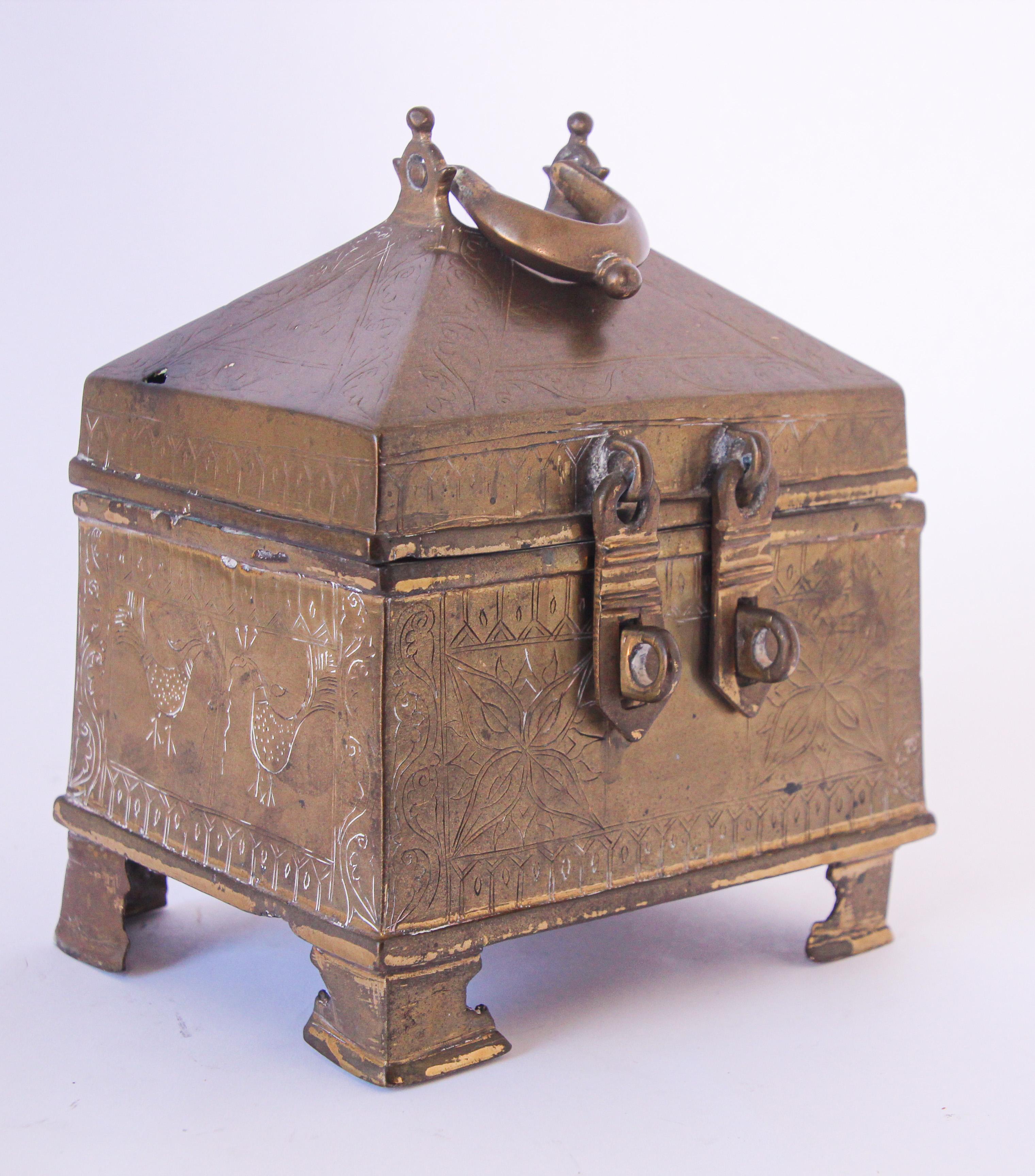 Antique Anglo Raj Brass Jewelry Box 9