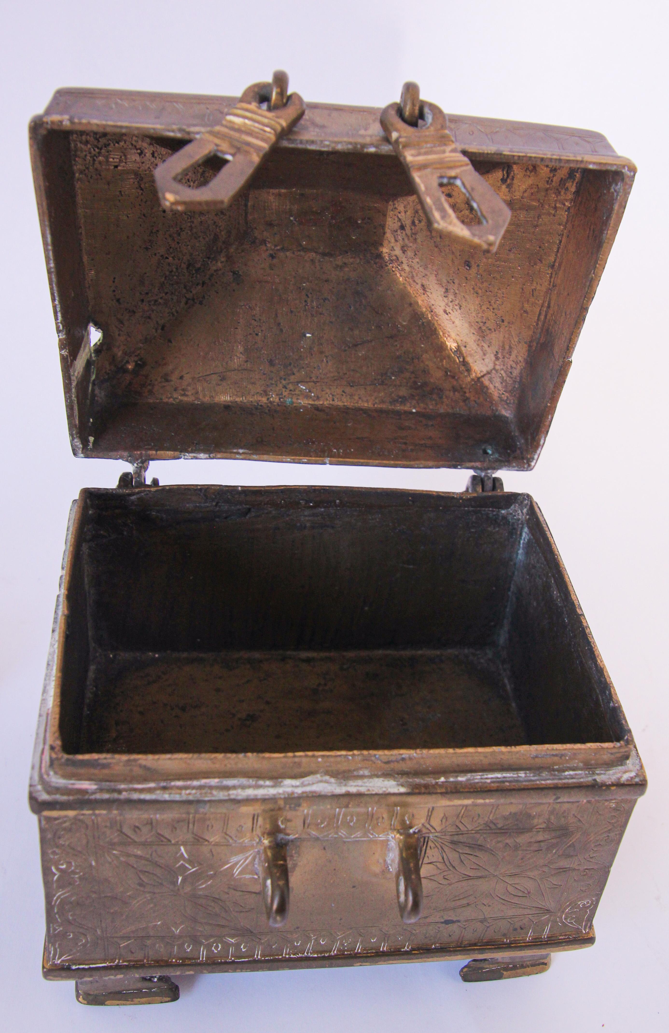 Antique Anglo Raj Brass Jewelry Box 12