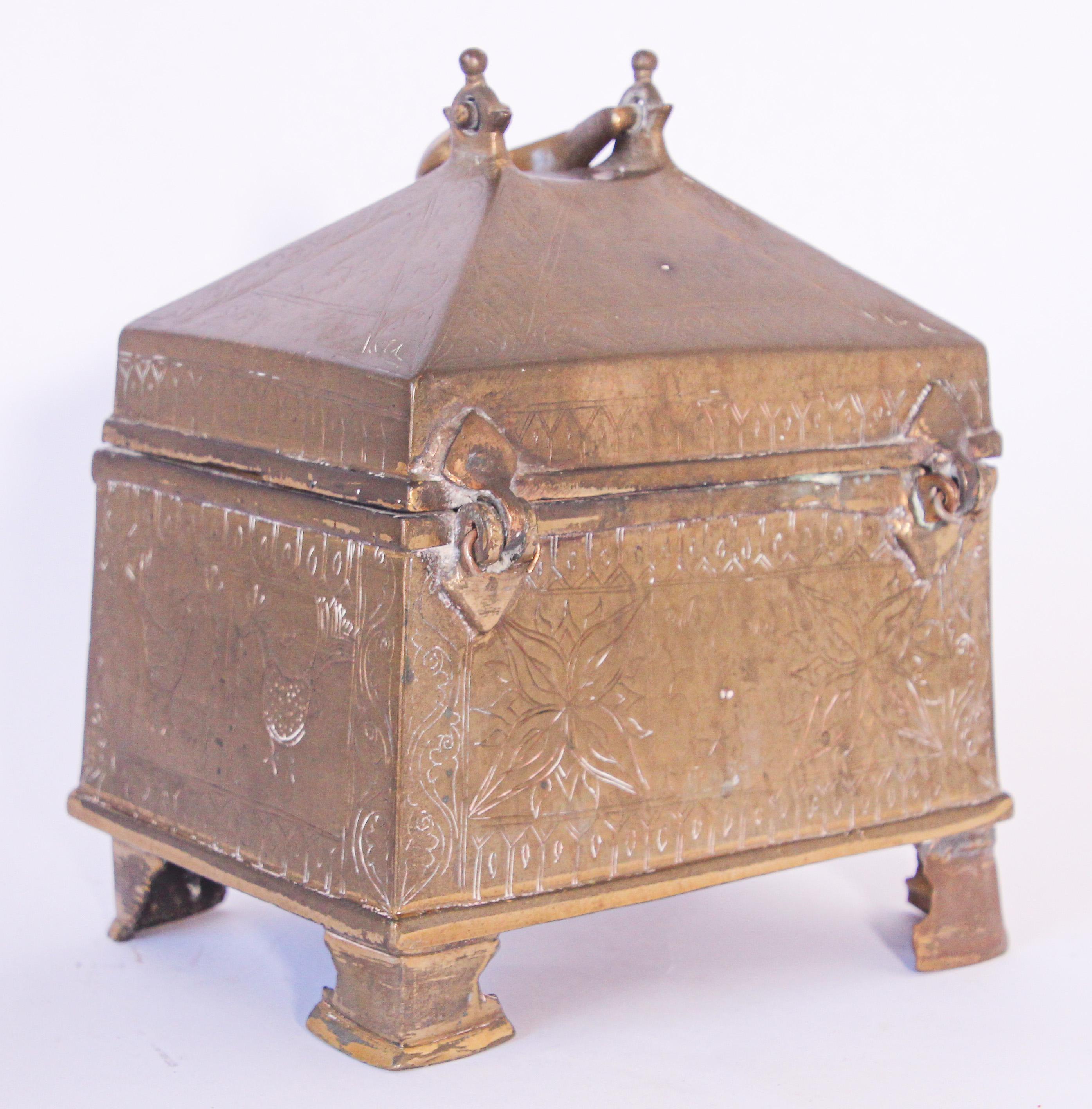 19th Century Antique Anglo Raj Brass Jewelry Box