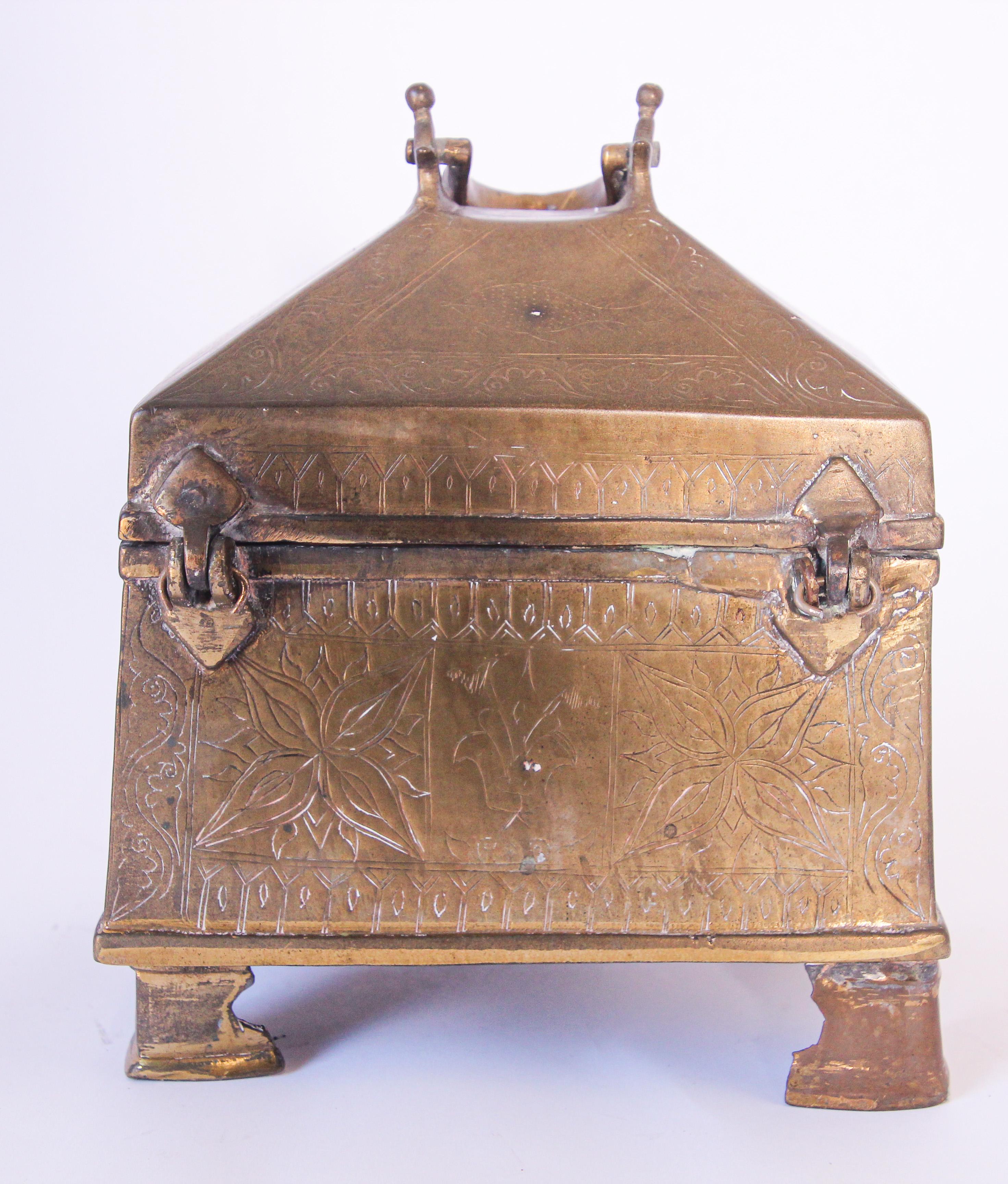 Antique Anglo Raj Brass Jewelry Box 3