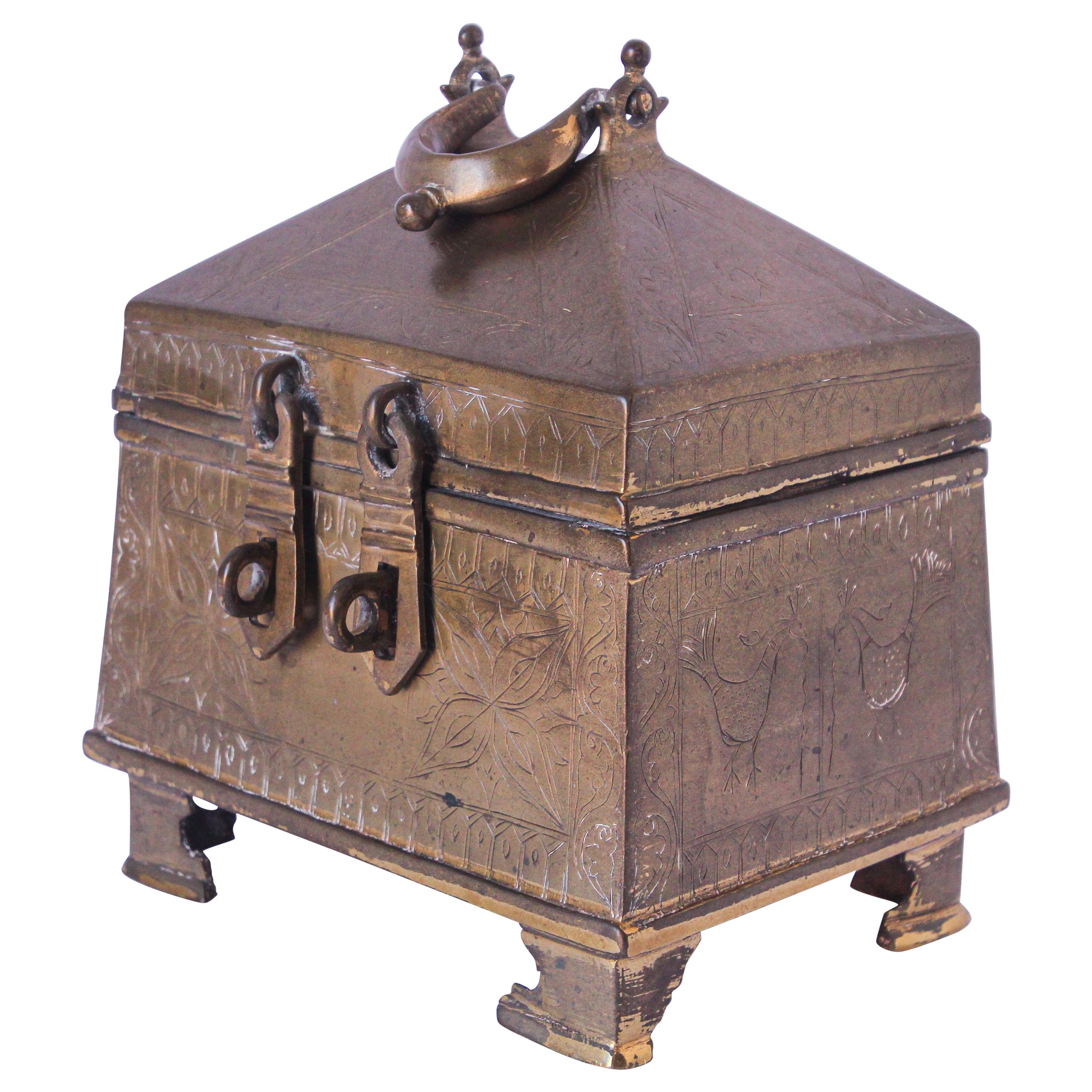 Antique Anglo Raj Brass Jewelry Box