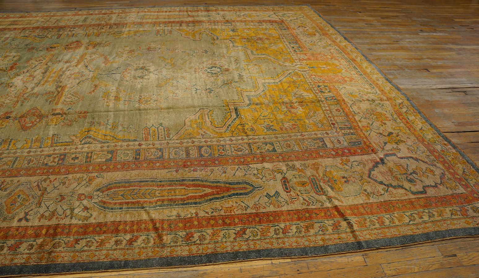 Annodato a mano Tappeto turco d'angora Oushak del XIX secolo ( 12' x 16'2