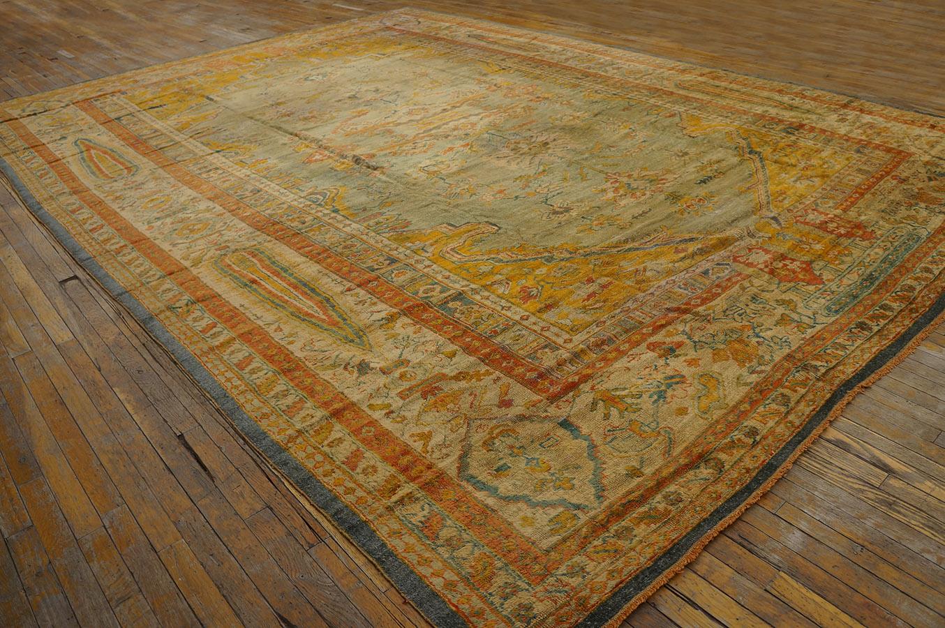 Wool 19th Century Turkish Angora Oushak Carpet ( 12' x 16'2