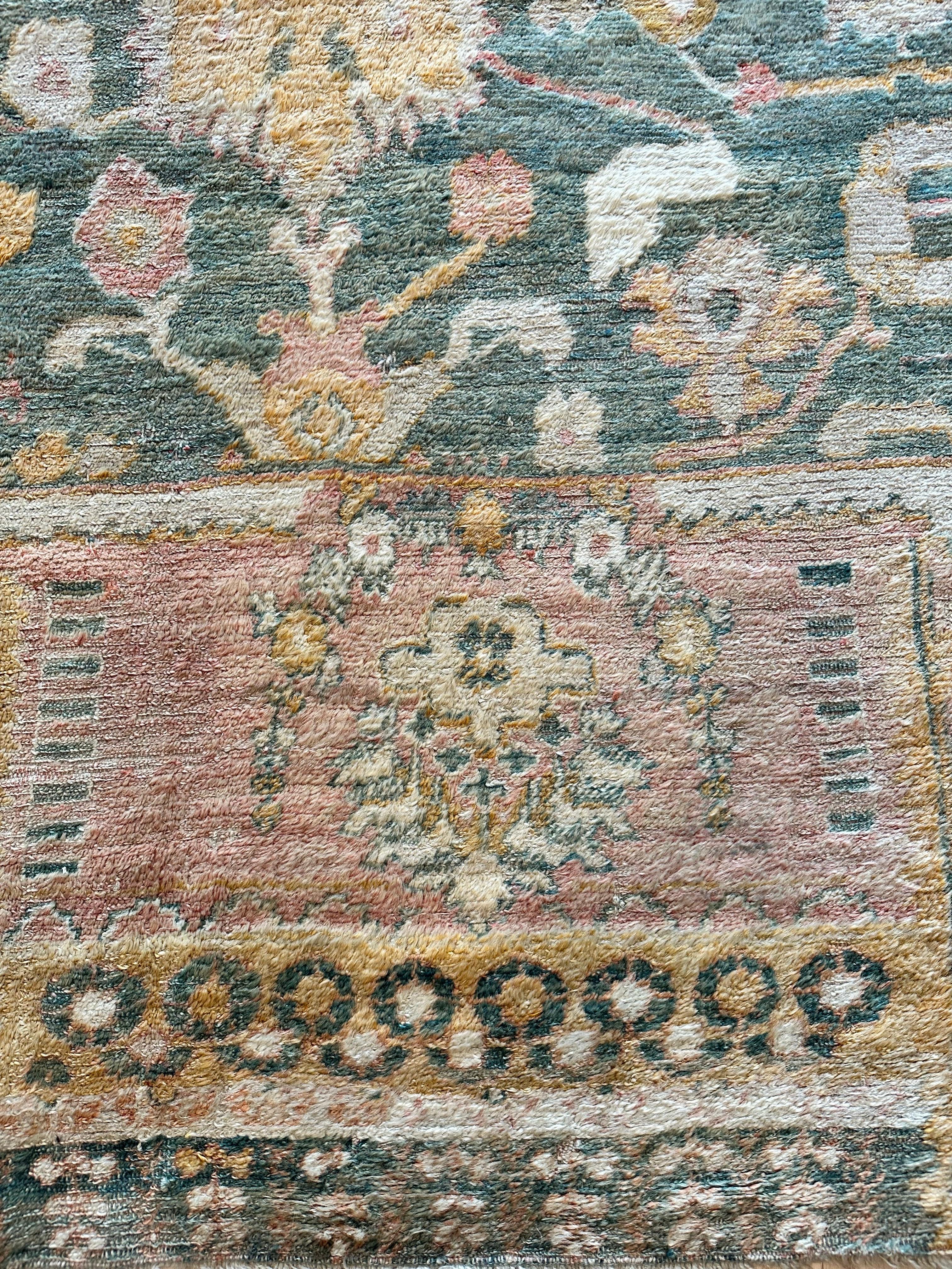 Antique Angora Oushak Carpet, Handmade Oriental Rug, Light Blue, Shrimp, Taupe For Sale 4