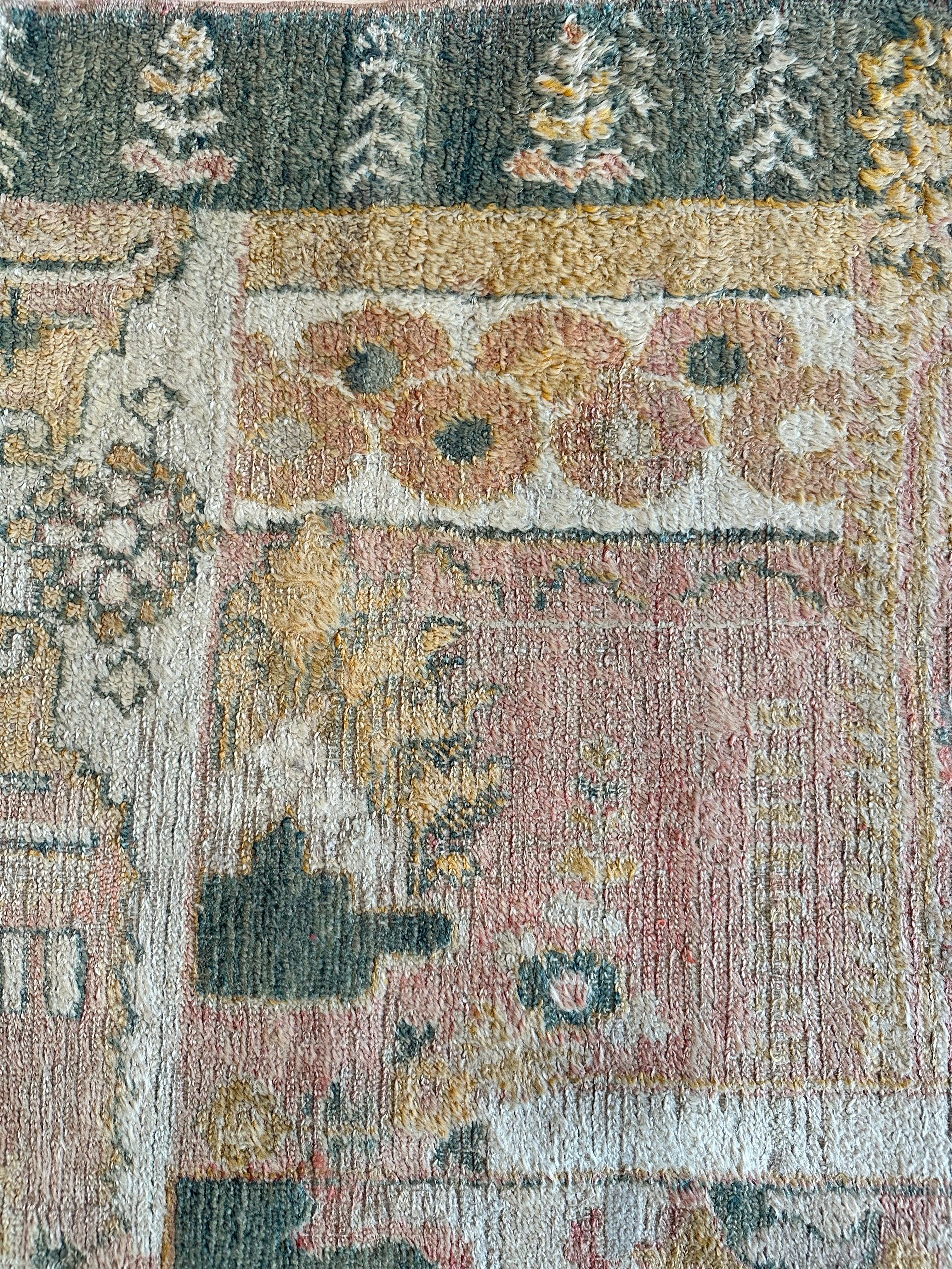 Antique Angora Oushak Carpet, Handmade Oriental Rug, Light Blue, Shrimp, Taupe For Sale 8