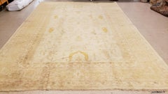 Antique Angora Oushak Carpet, Handmade Oriental Rug, Shrimp, Taupe, Ivory, Fine