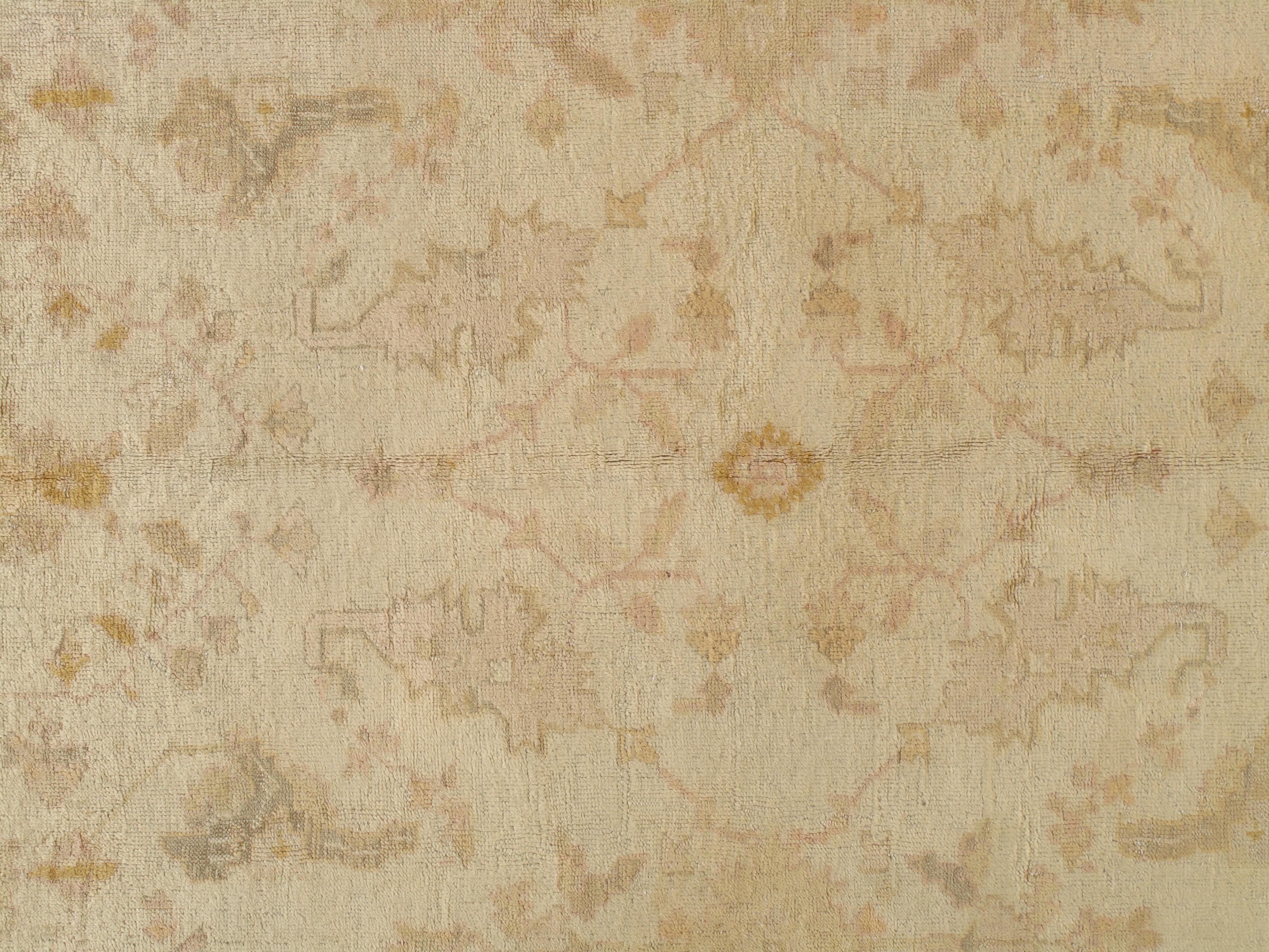 Adam Style Antique Angora Oushak Carpet, Handmade Oriental Rug, Shrimp, Taupe, Ivory, Fine For Sale