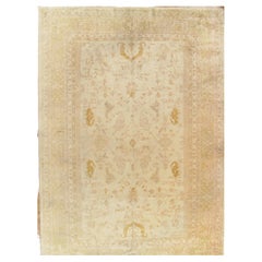 Antiker Angora Oushak-Teppich, handgefertigter orientalischer Teppich, Shrimp, Taupe, Elfenbein, fein