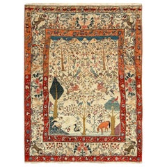 Antique Animal Motif Tehran Persian Rug. Size: 4 ft 4 in x 5 ft 9 in 