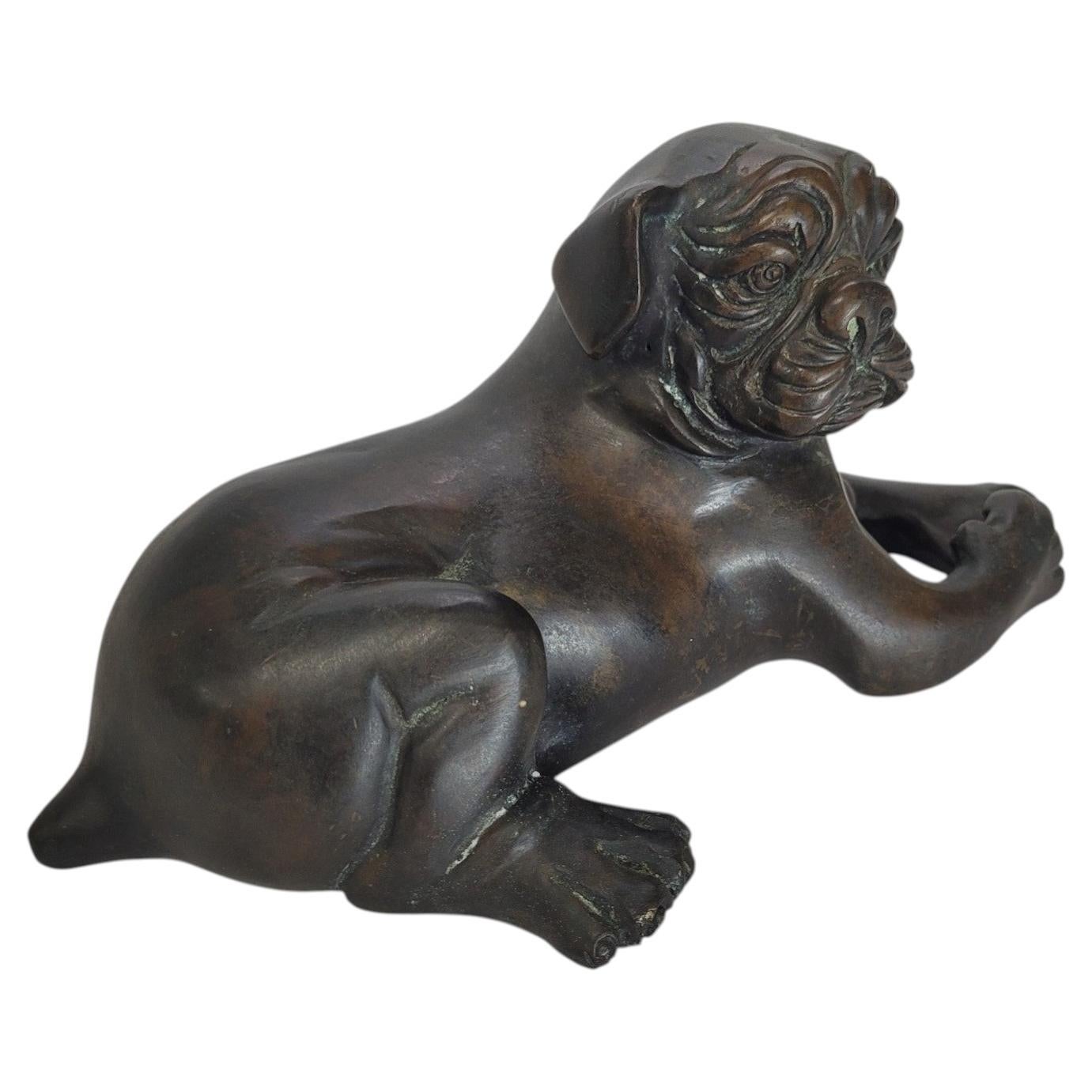 Antique Solid Bronze Bulldog Sculpture, Late 19th–Early 20th Century