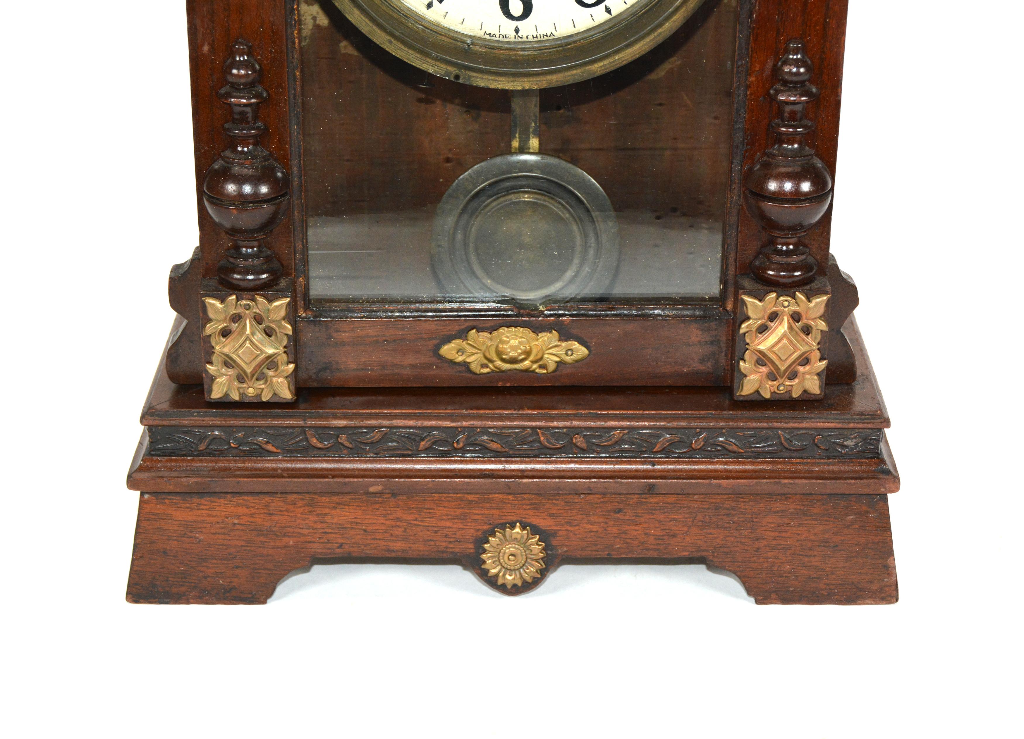 Antique Animated Monk Striking Bell 3 Finial Brass Decorated 8 Day Mantle Clock For Sale 5