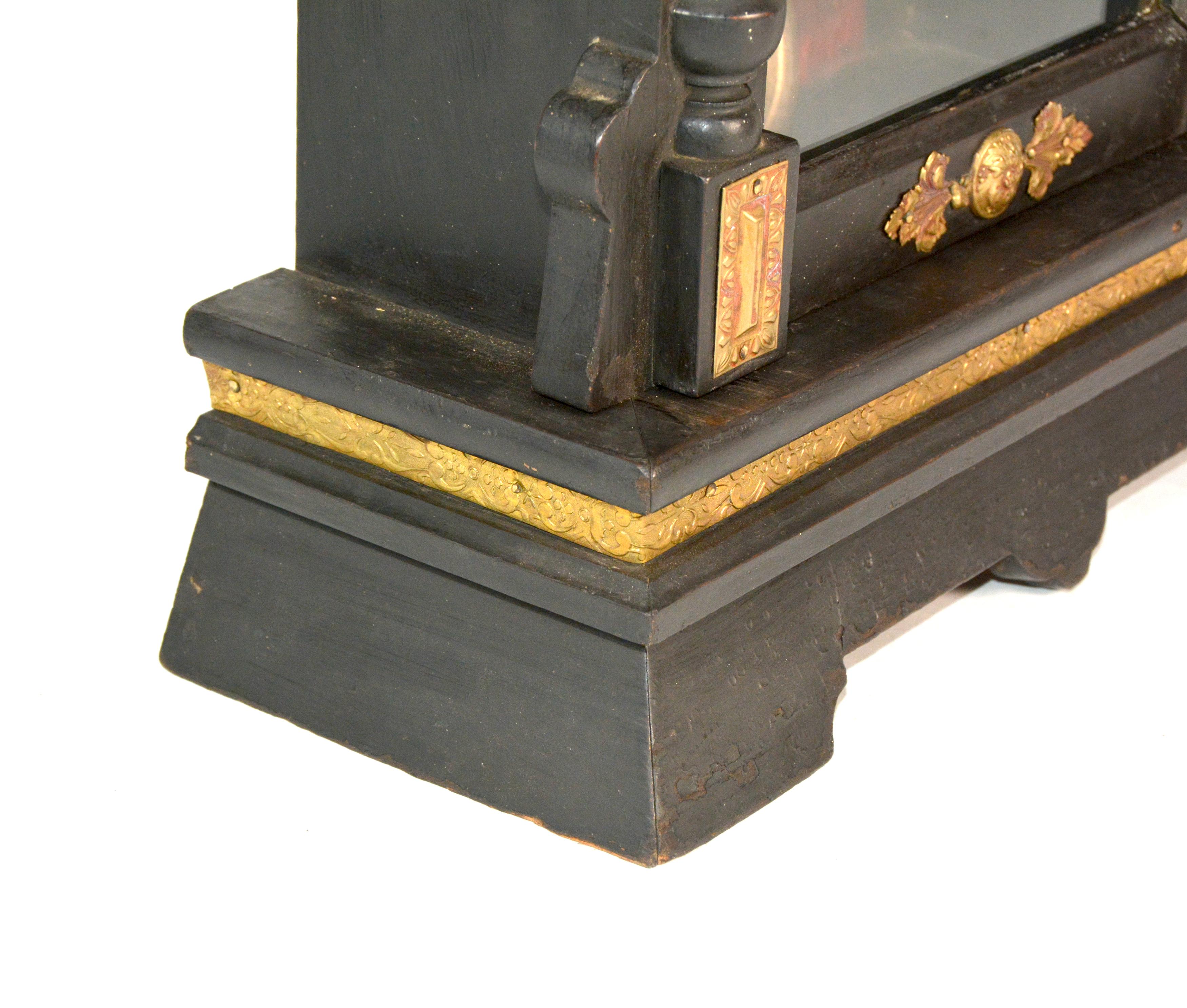 Antique Animated Monk Striking Bell 3 Finial Brass Decorated 8 Day Mantle Clock 6