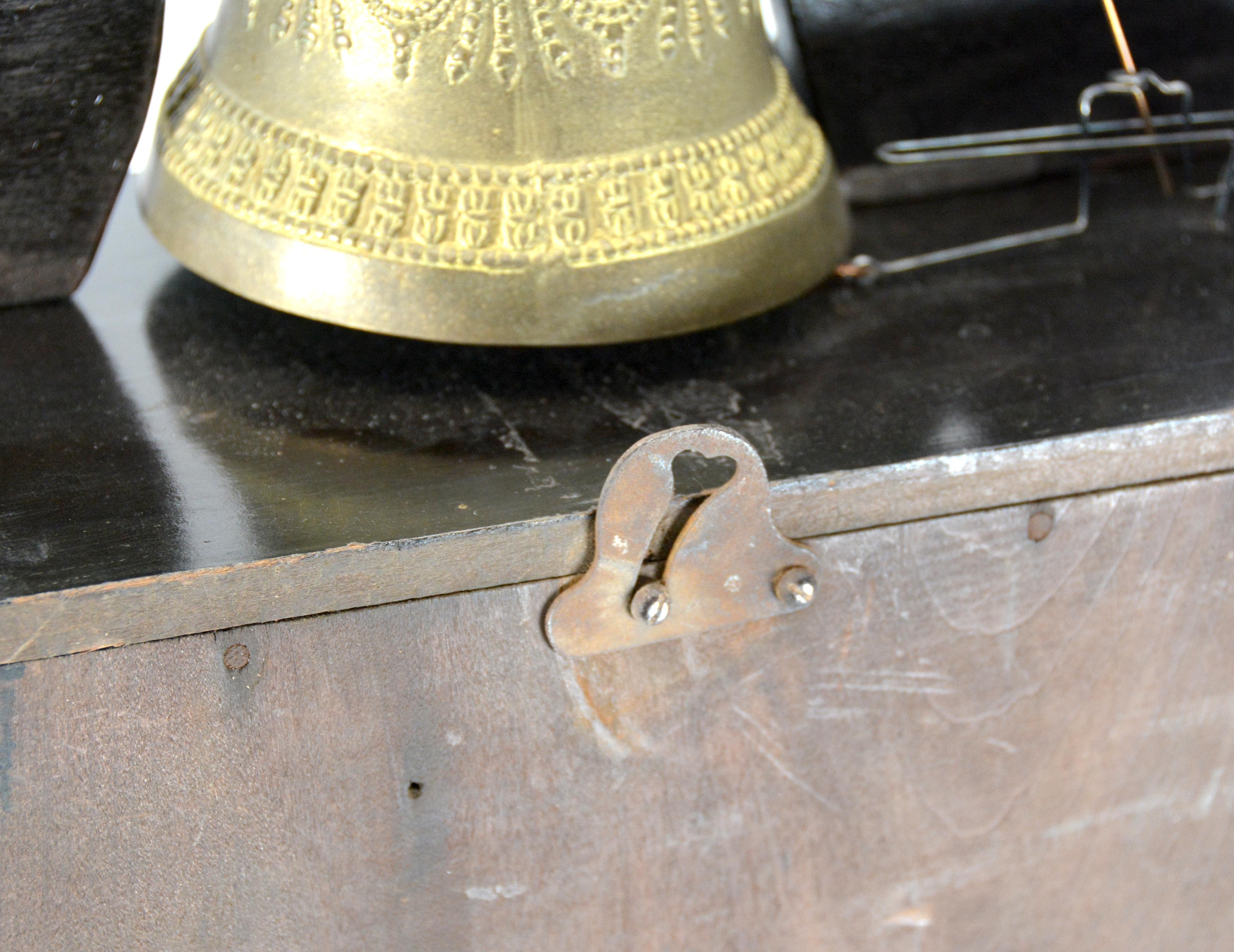 Antique Animated Monk Striking Bell 3 Finial Brass Decorated 8 Day Mantle Clock 7