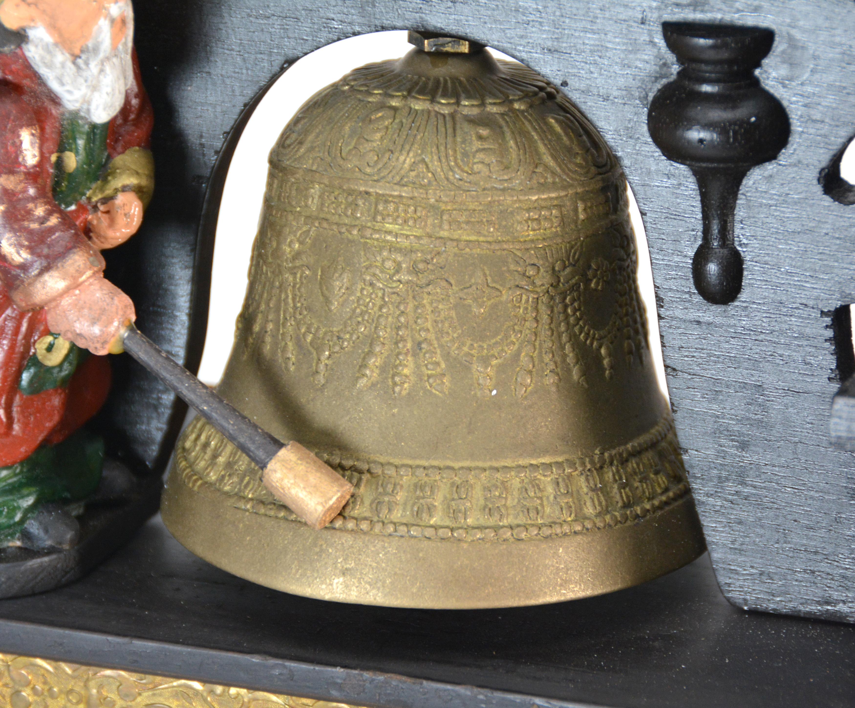 Antique Animated Monk Striking Bell 3 Finial Brass Decorated 8 Day Mantle Clock 2
