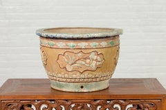 Antique Annamese 19th Century Planter with Floral Decor and Distressed Patina
