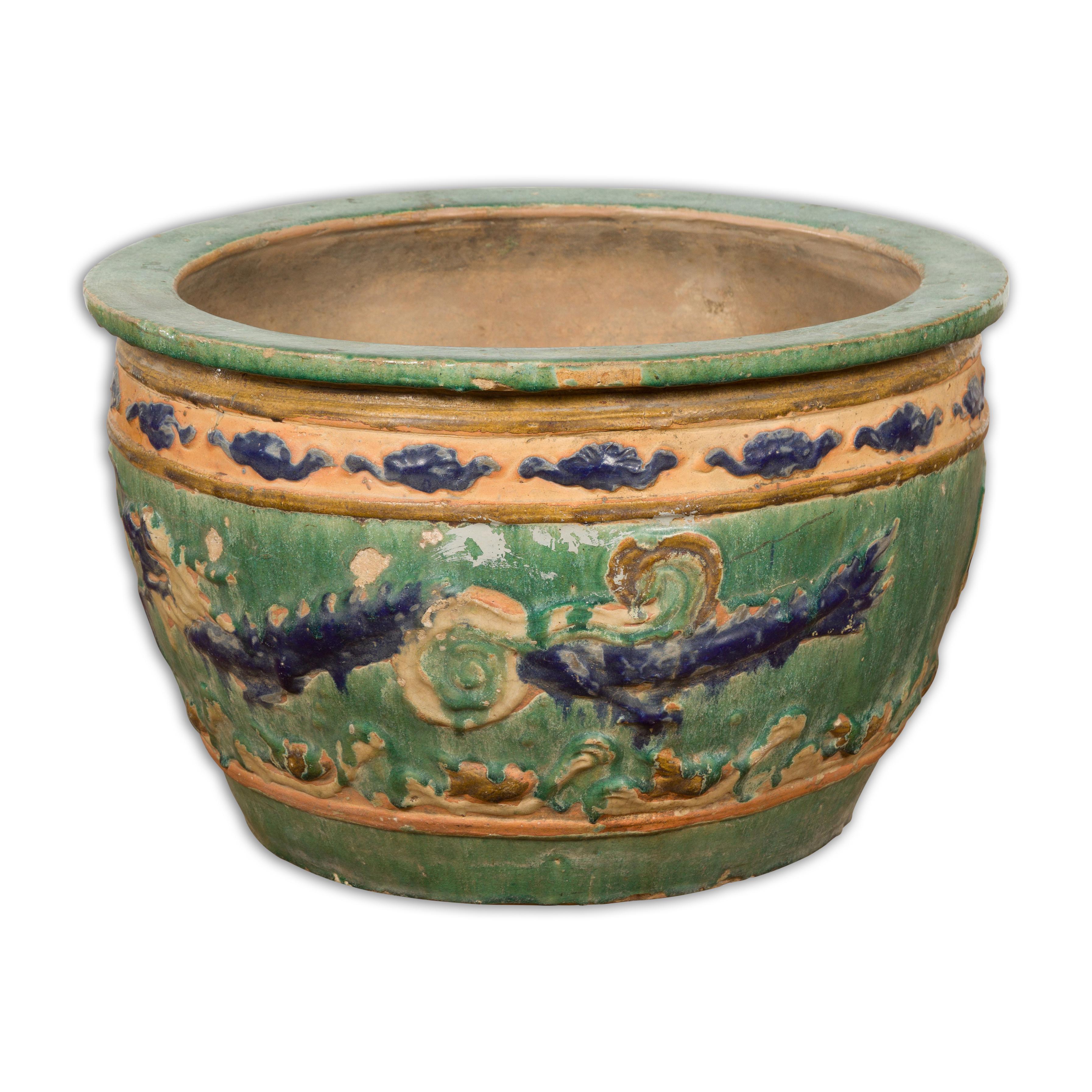 Annamese 19th Century Planter with Green Glaze Décor For Sale 9
