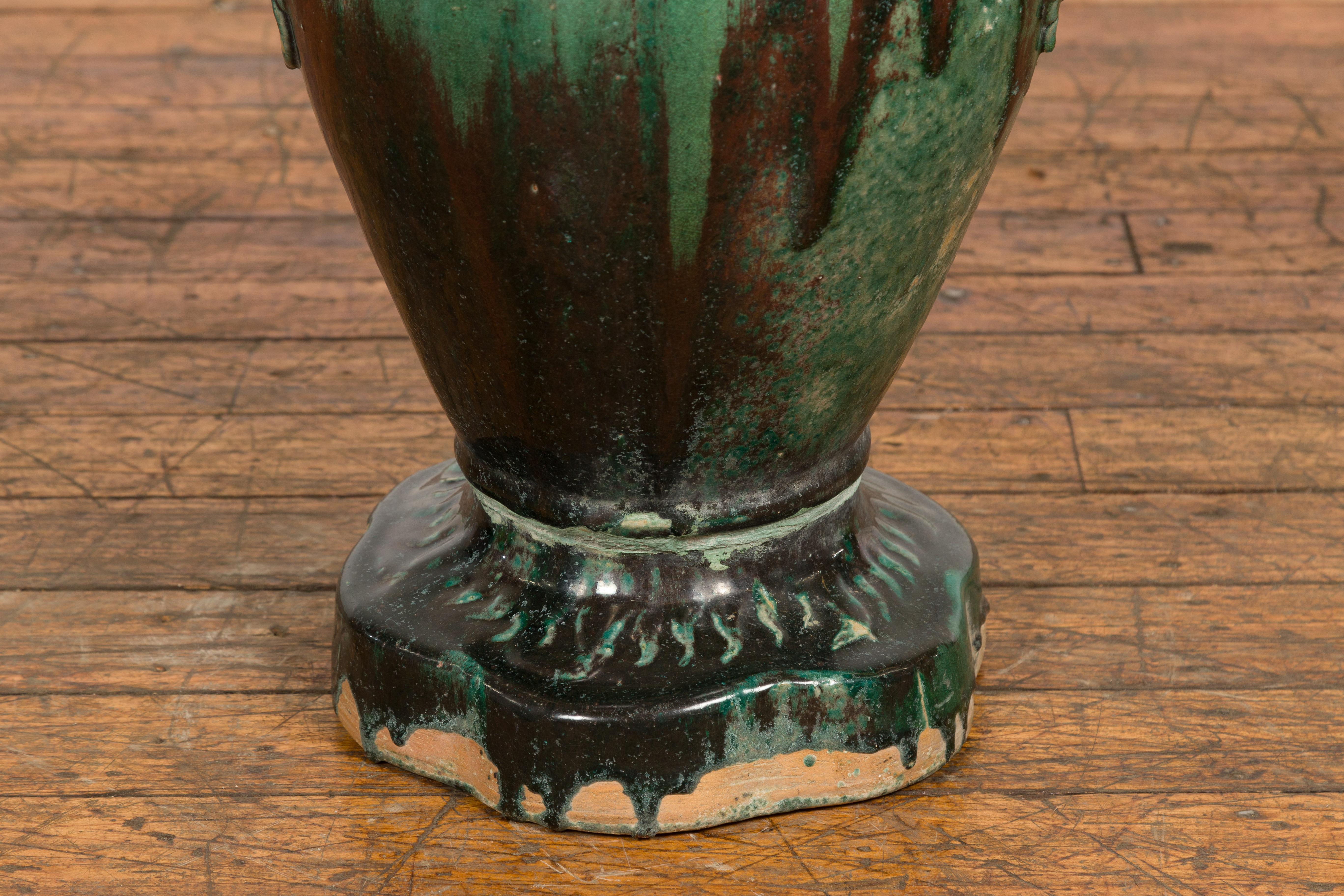 Céramique Siège de jardin antique en céramique émaillée verte et brune Annamese sur base façonnée en vente