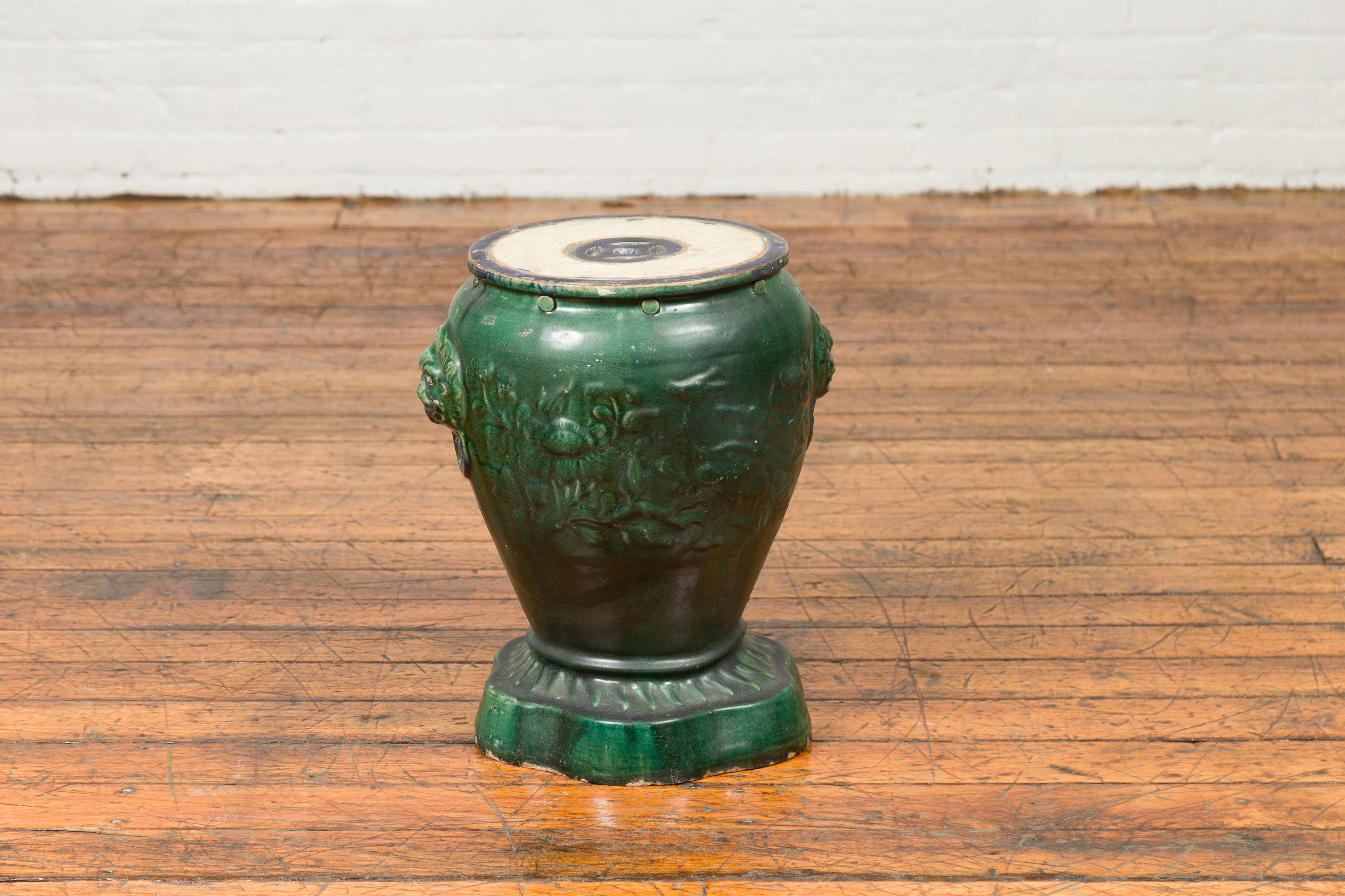Antique Annamese Green Glazed Ceramic Garden Seat on Shaped Base 7