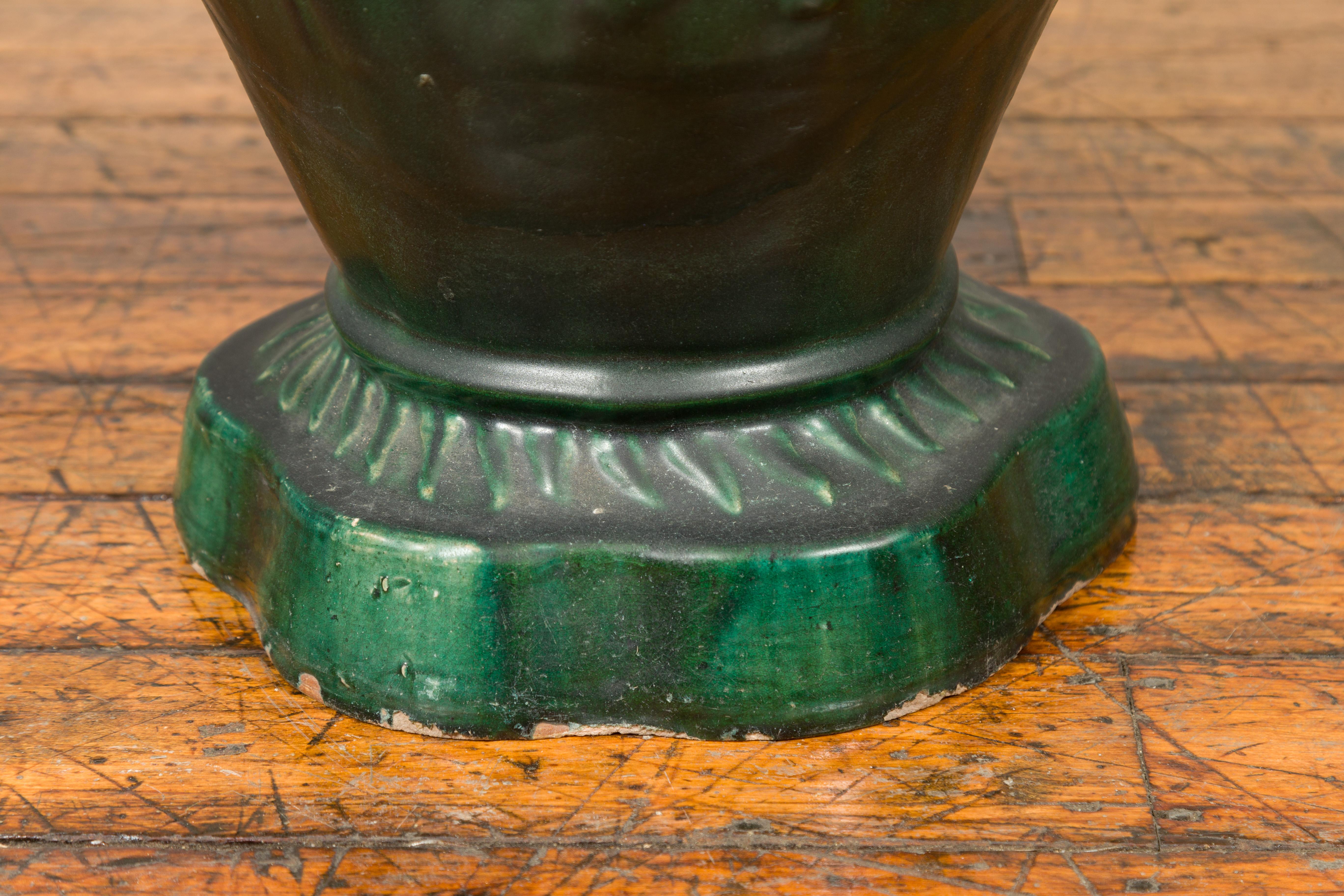 Antique Annamese Green Glazed Ceramic Garden Seat on Shaped Base 4