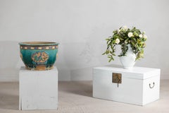 Antique Annamese Turquoise Glazed Planter with Intricate Floral Motifs