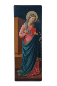 Antique Annunciation Icon Panel Paintings Virgin Mary & Archangel Gabriel 10"