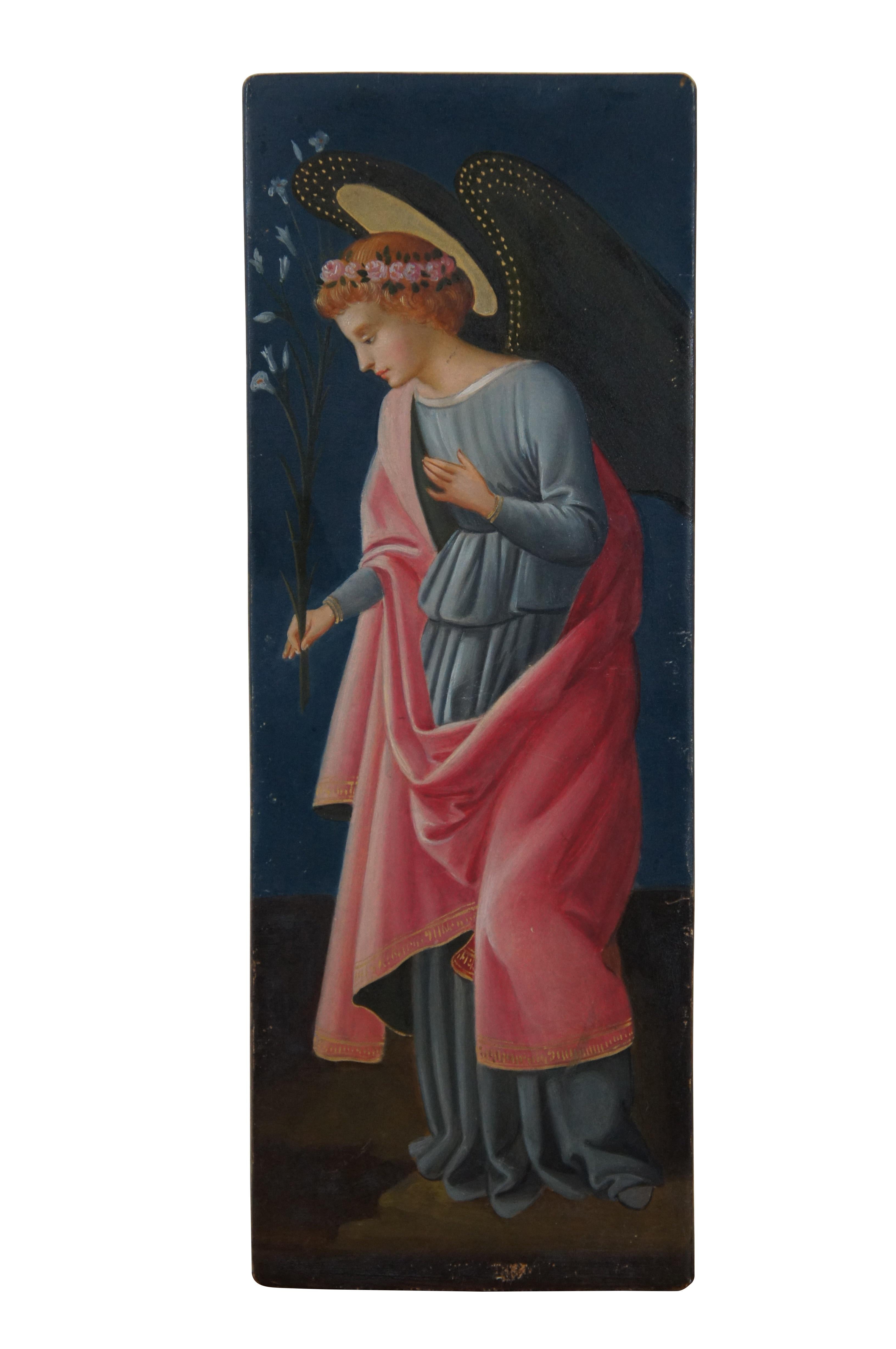 Renaissance Antique Annunciation Icon Panel Paintings Virgin Mary & Archangel Gabriel 10