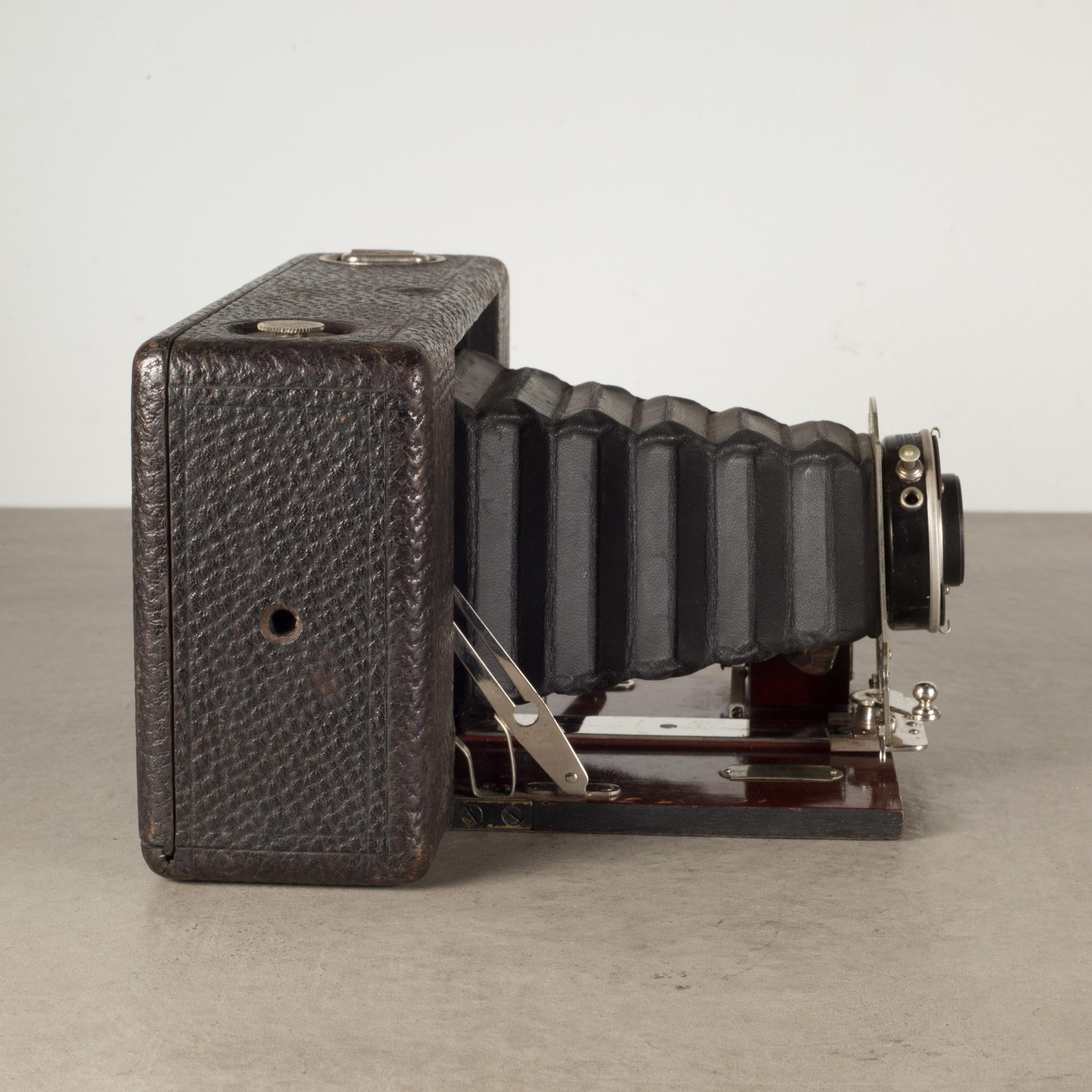 American Antique Ansco No. 4 Folding Mahogany and Leather Camera c.1907