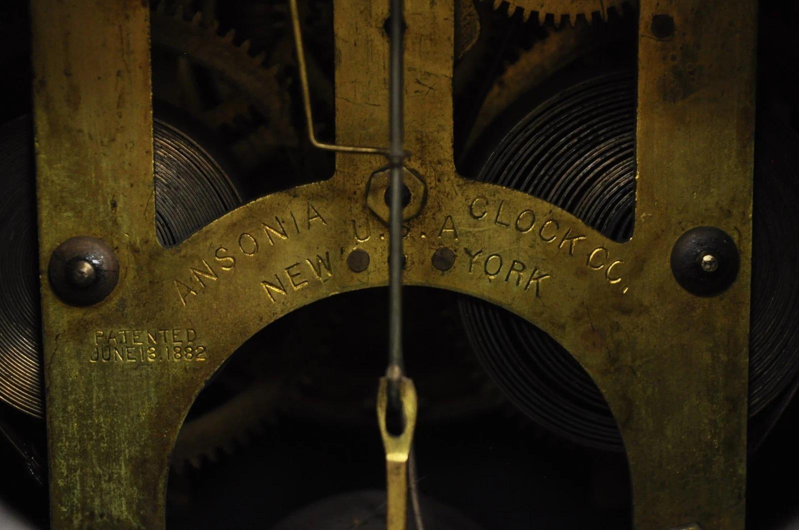 Antique Ansonia Black Mantel Clock with Bronze Coated Columns and Claw Feet For Sale 3