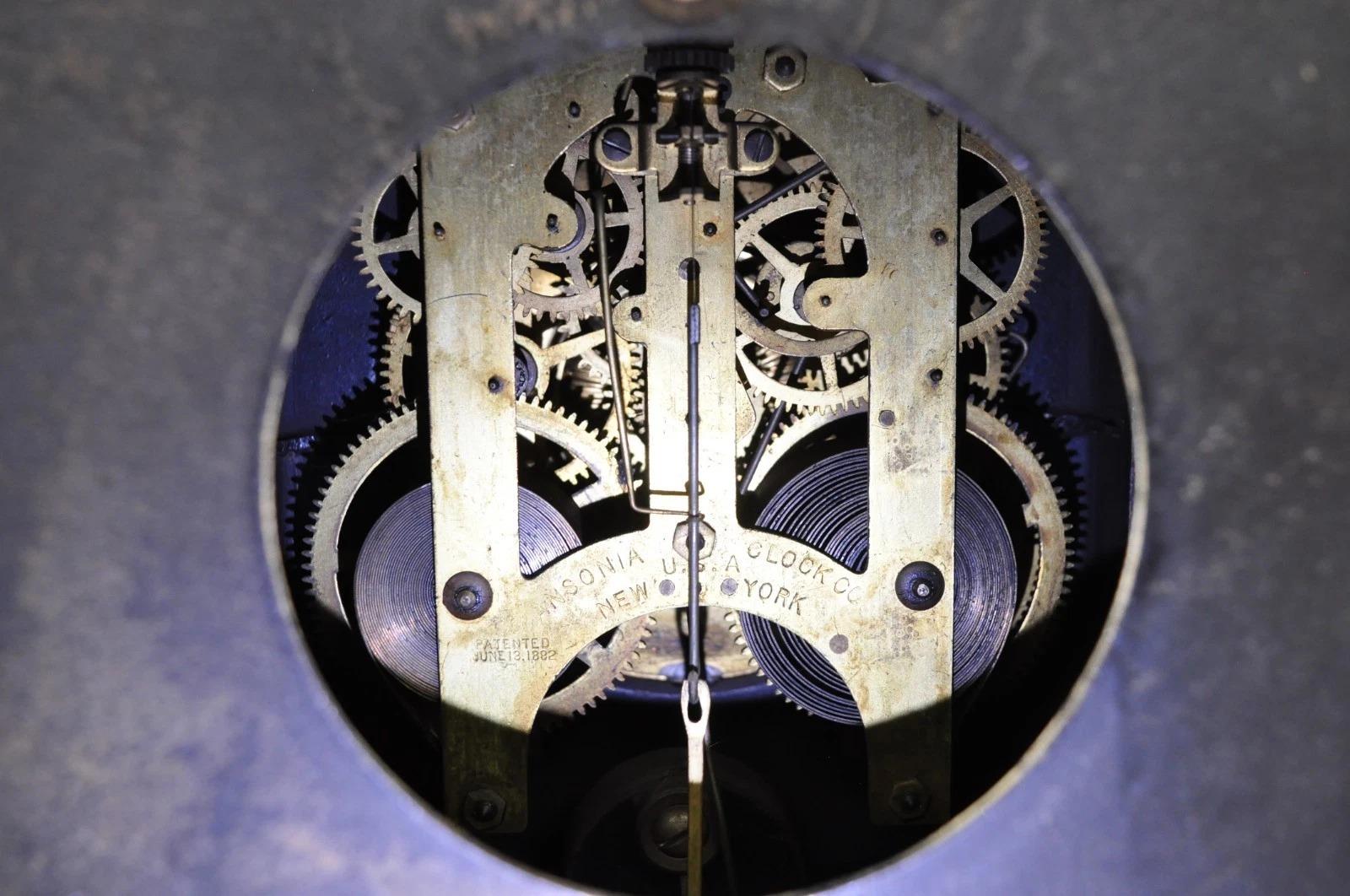 Antique Ansonia Black Mantel Clock with Bronze Coated Columns and Claw Feet For Sale 2