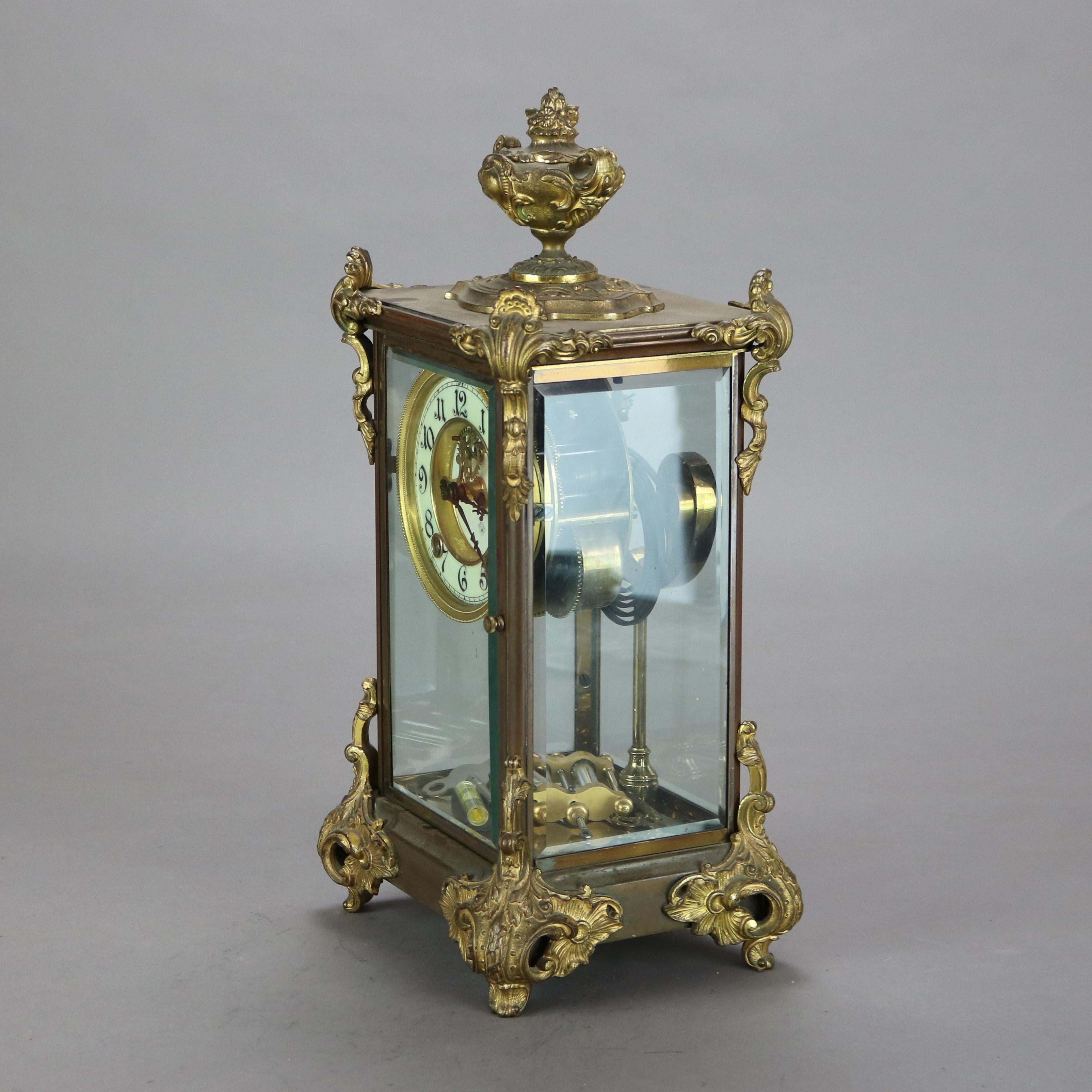 Antique Ansonia Brass, Bronze & Crystal Clock C1890 For Sale 6