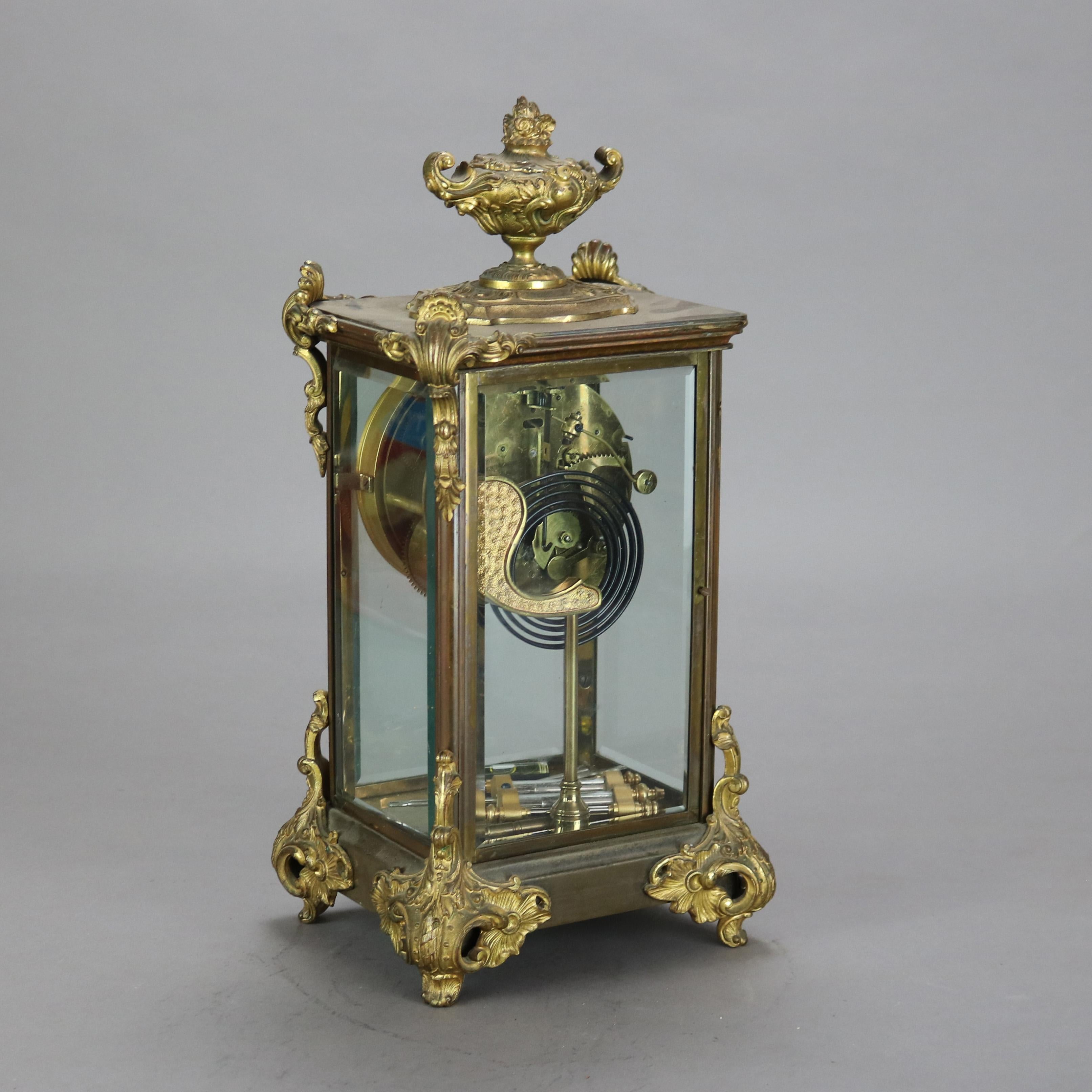Antique Ansonia Brass, Bronze & Crystal Clock C1890 For Sale 7