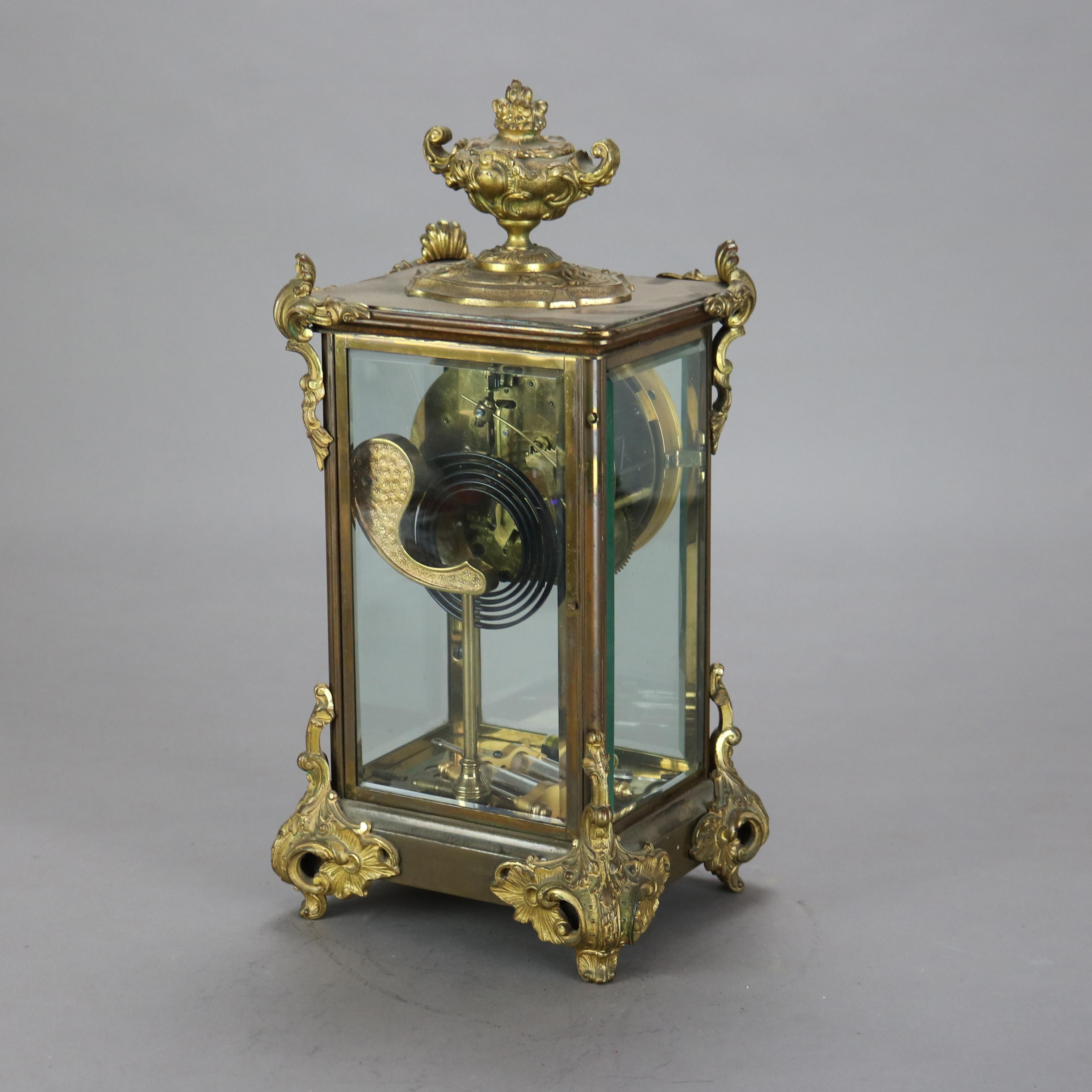 Antique Ansonia Brass, Bronze & Crystal Clock C1890 For Sale 8