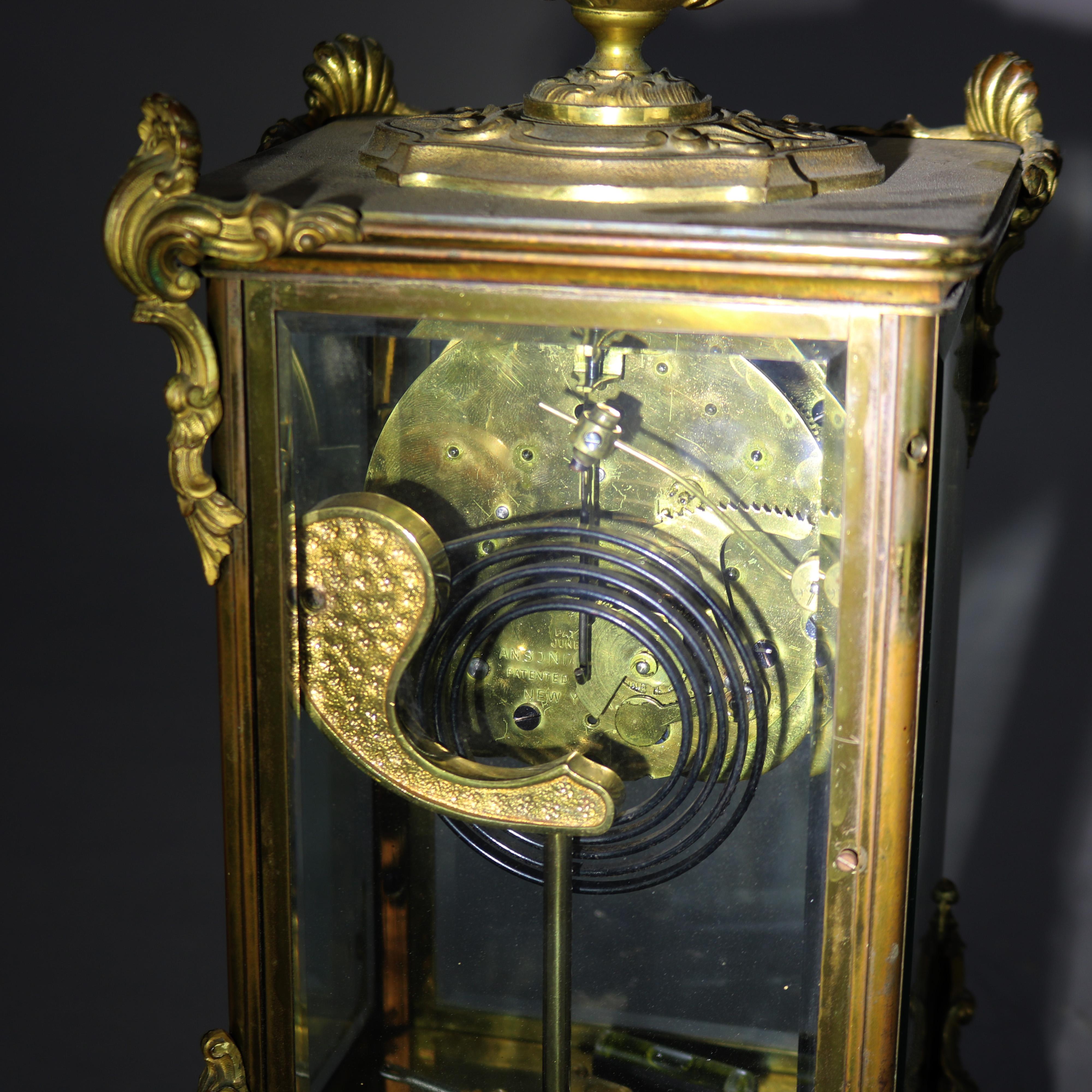Antique Ansonia Brass, Bronze & Crystal Clock C1890 For Sale 10