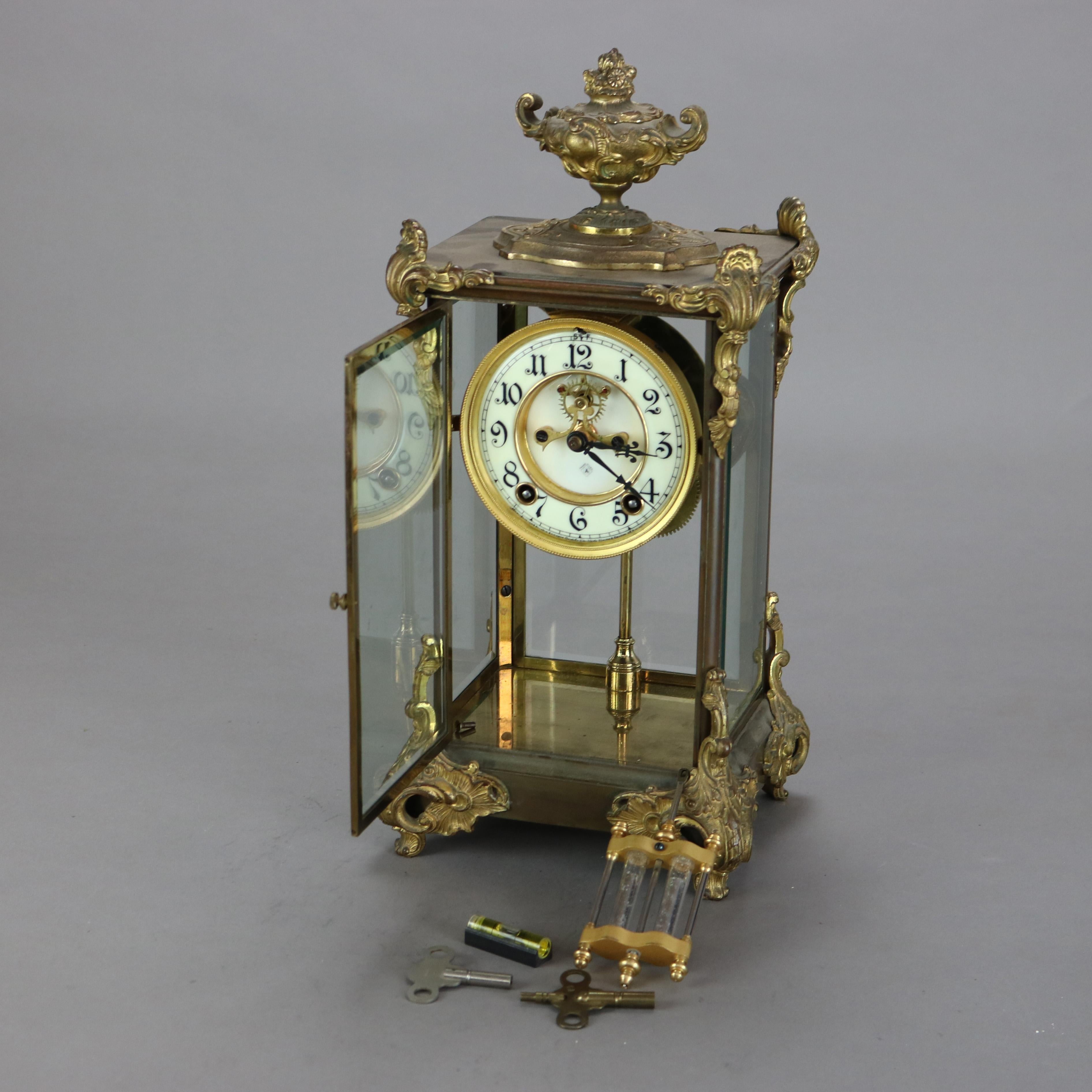 Antique Ansonia Brass, Bronze & Crystal Clock C1890

Measures- 15