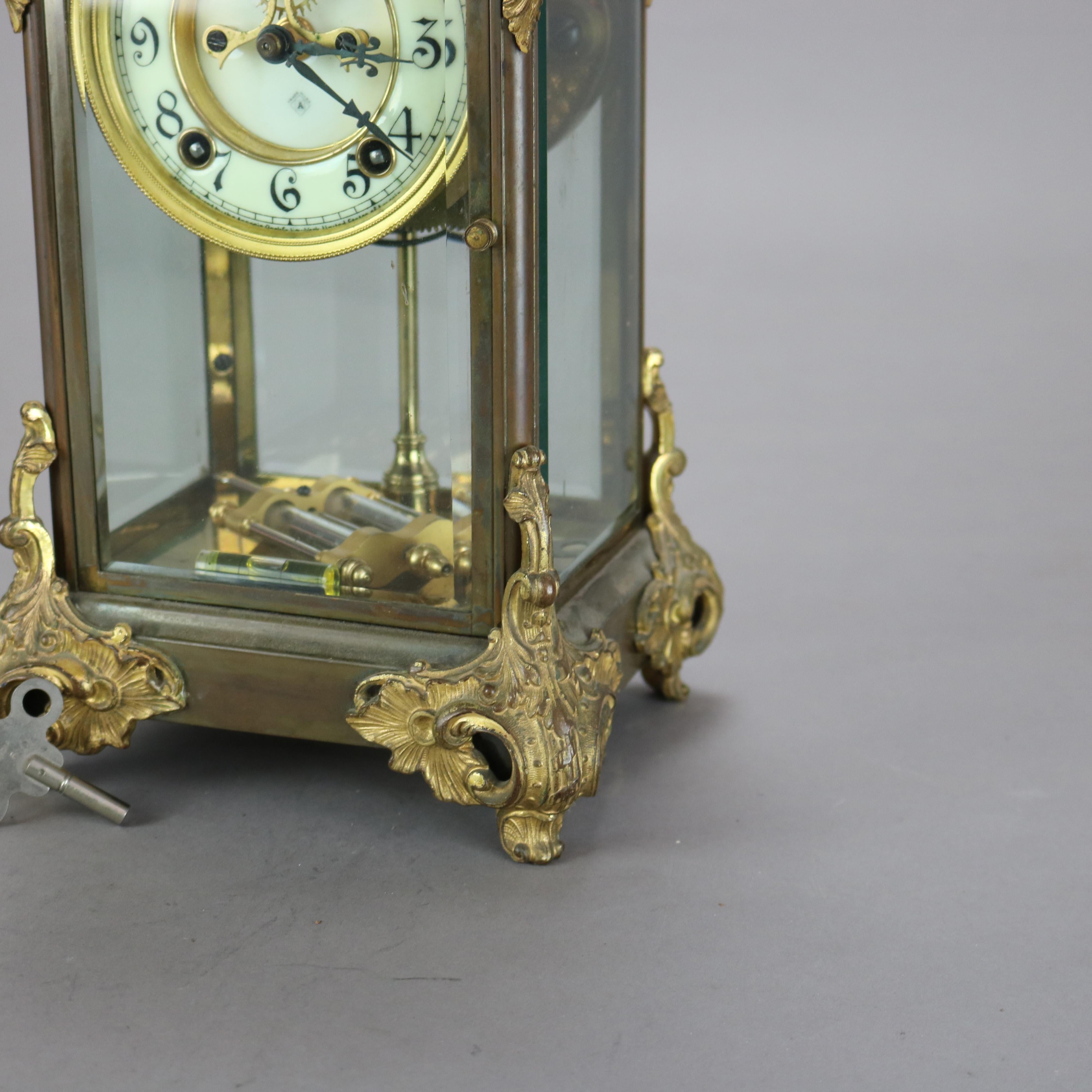 Antique Ansonia Brass, Bronze & Crystal Clock C1890 For Sale 4
