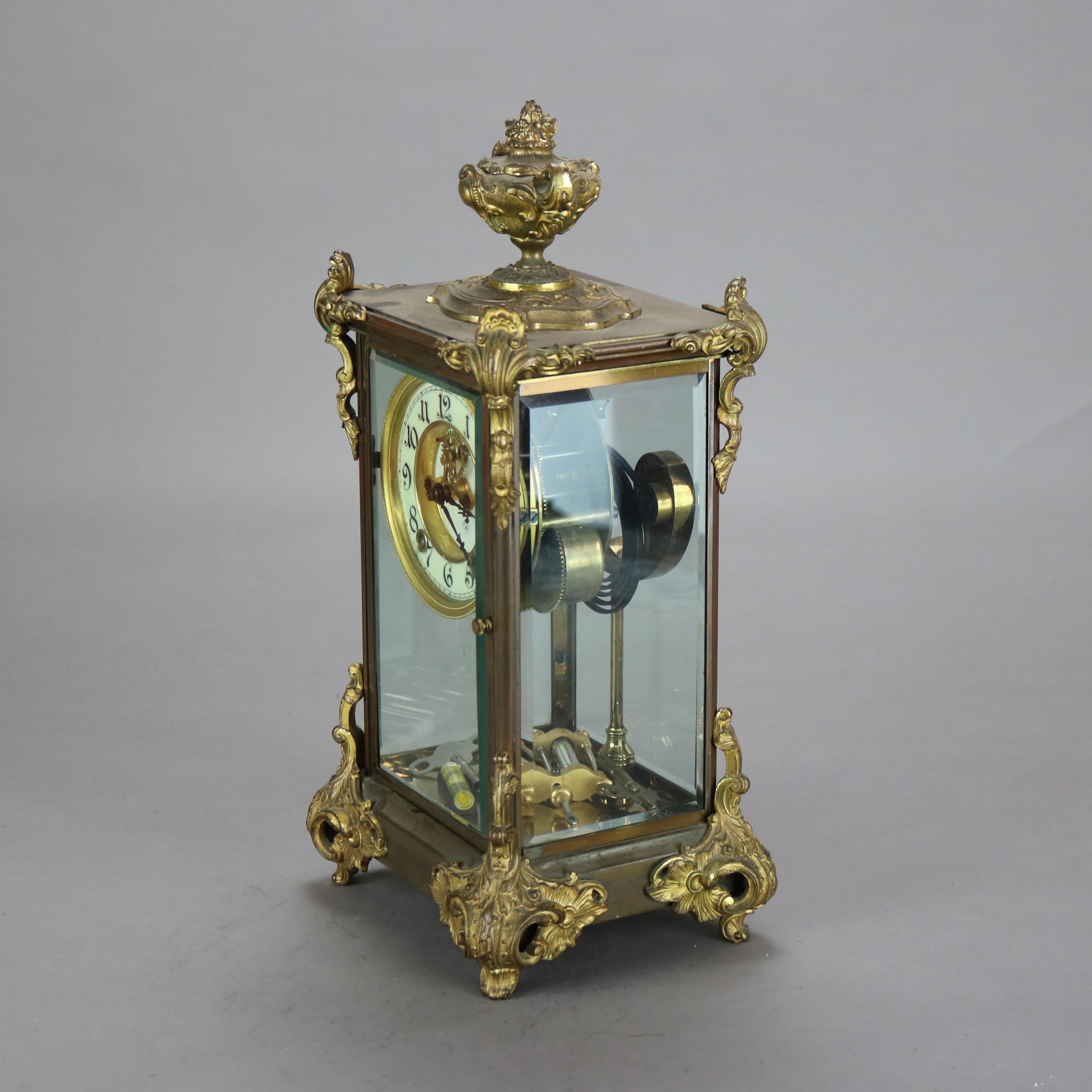 Antique Ansonia Brass, Bronze & Crystal Clock C1890 For Sale 5