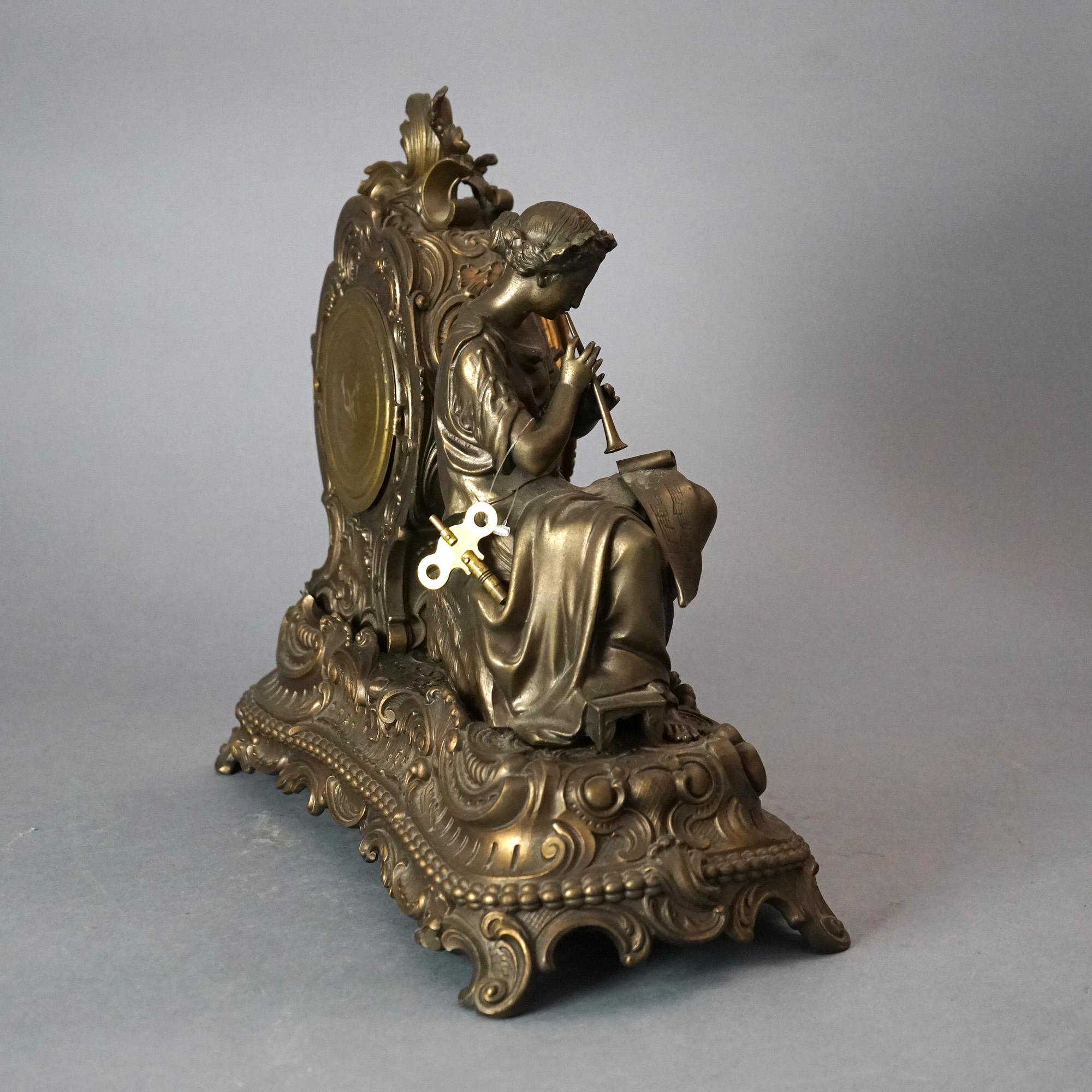 Antique Ansonia Bronzed Metal Figural Mantel Clock with Classical Woman C1890 For Sale 11