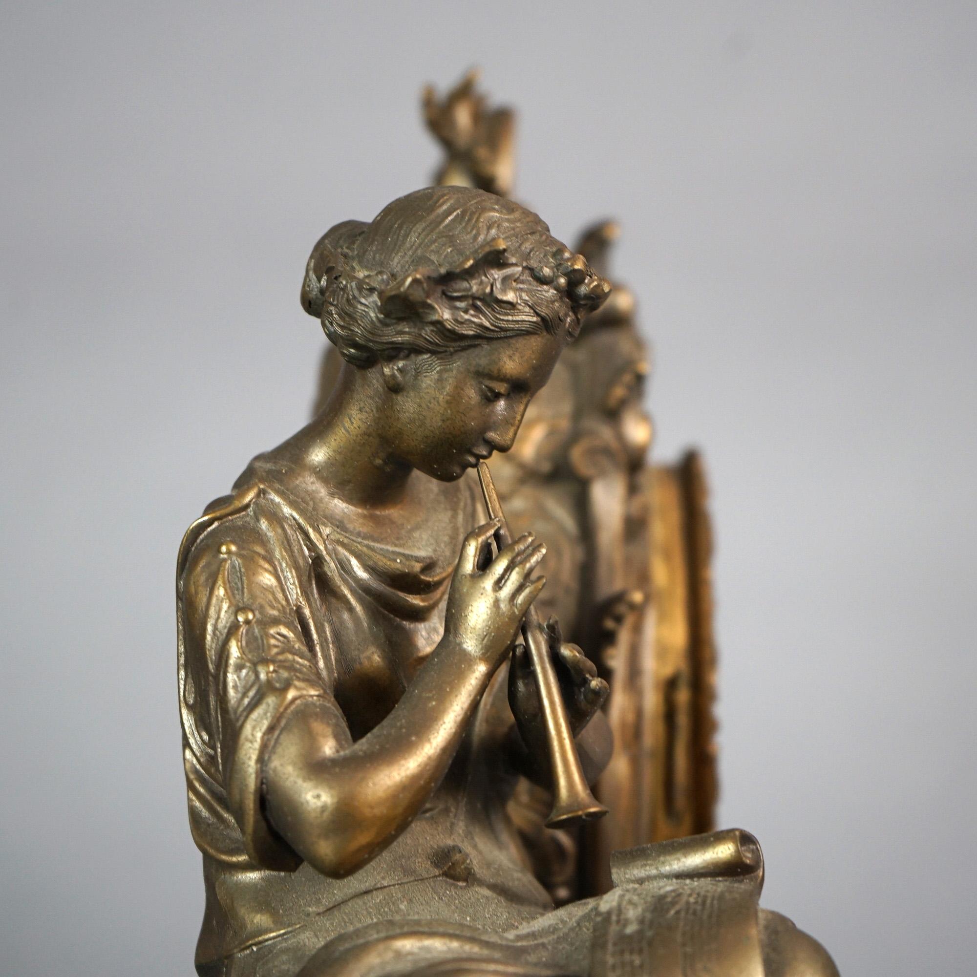 Antique Ansonia Bronzed Metal Figural Mantel Clock with Classical Woman C1890 For Sale 13