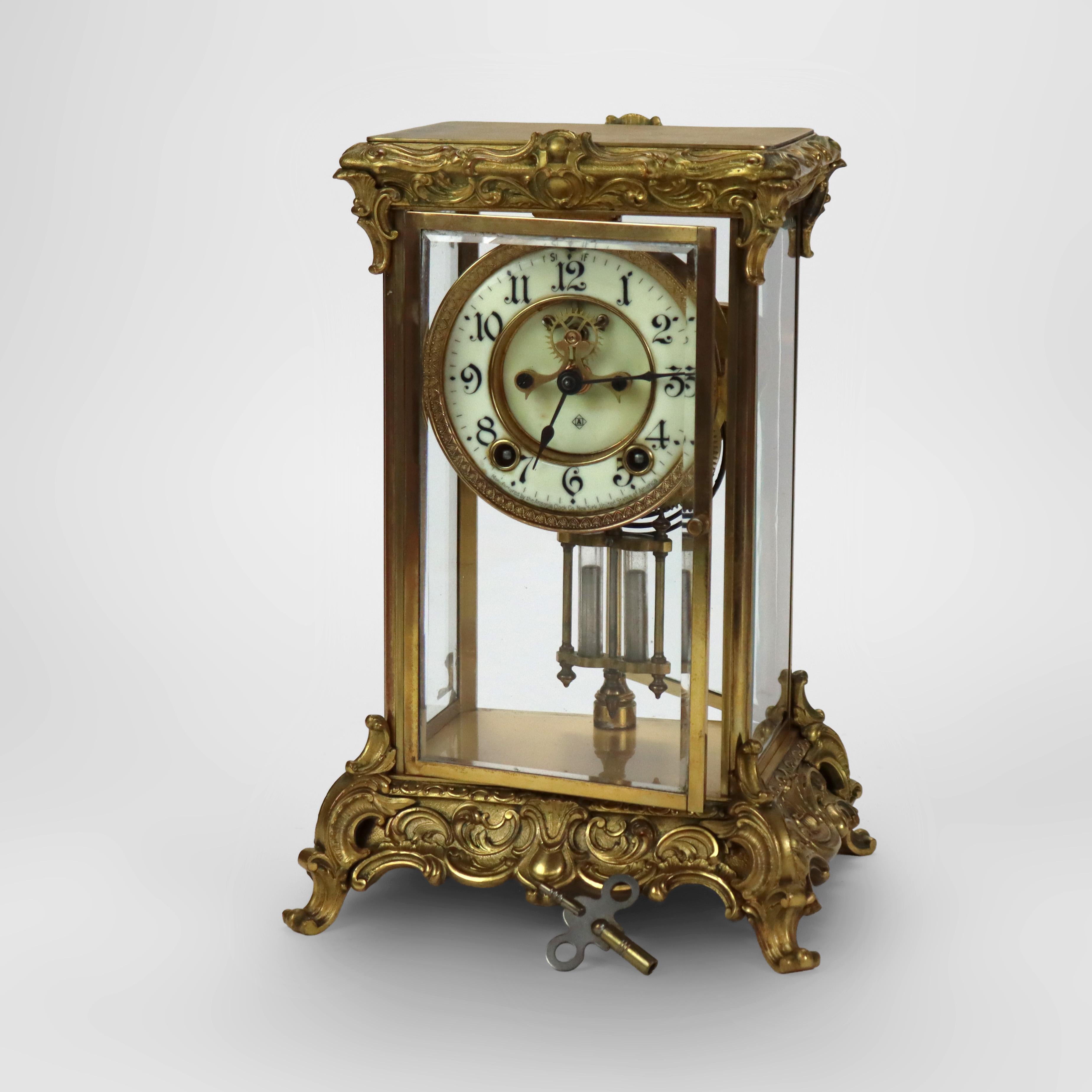 Antique Ansonia Clock Co. French Louis XIV Style Crystal Regulator Clock Signed C1890 (12