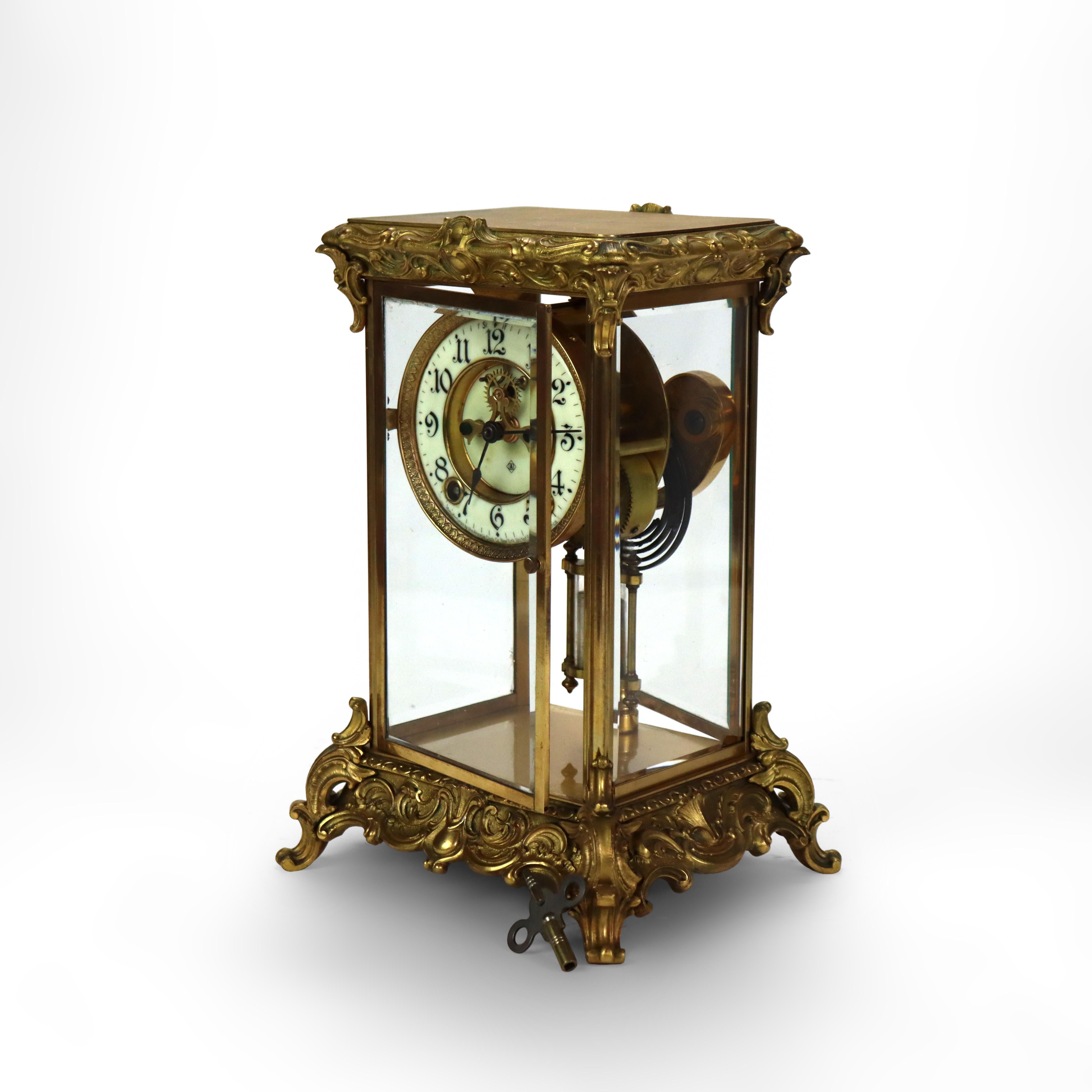 Antique Ansonia Clock Co. French Louis XIV Style Crystal Regulator Clock In Good Condition For Sale In Big Flats, NY