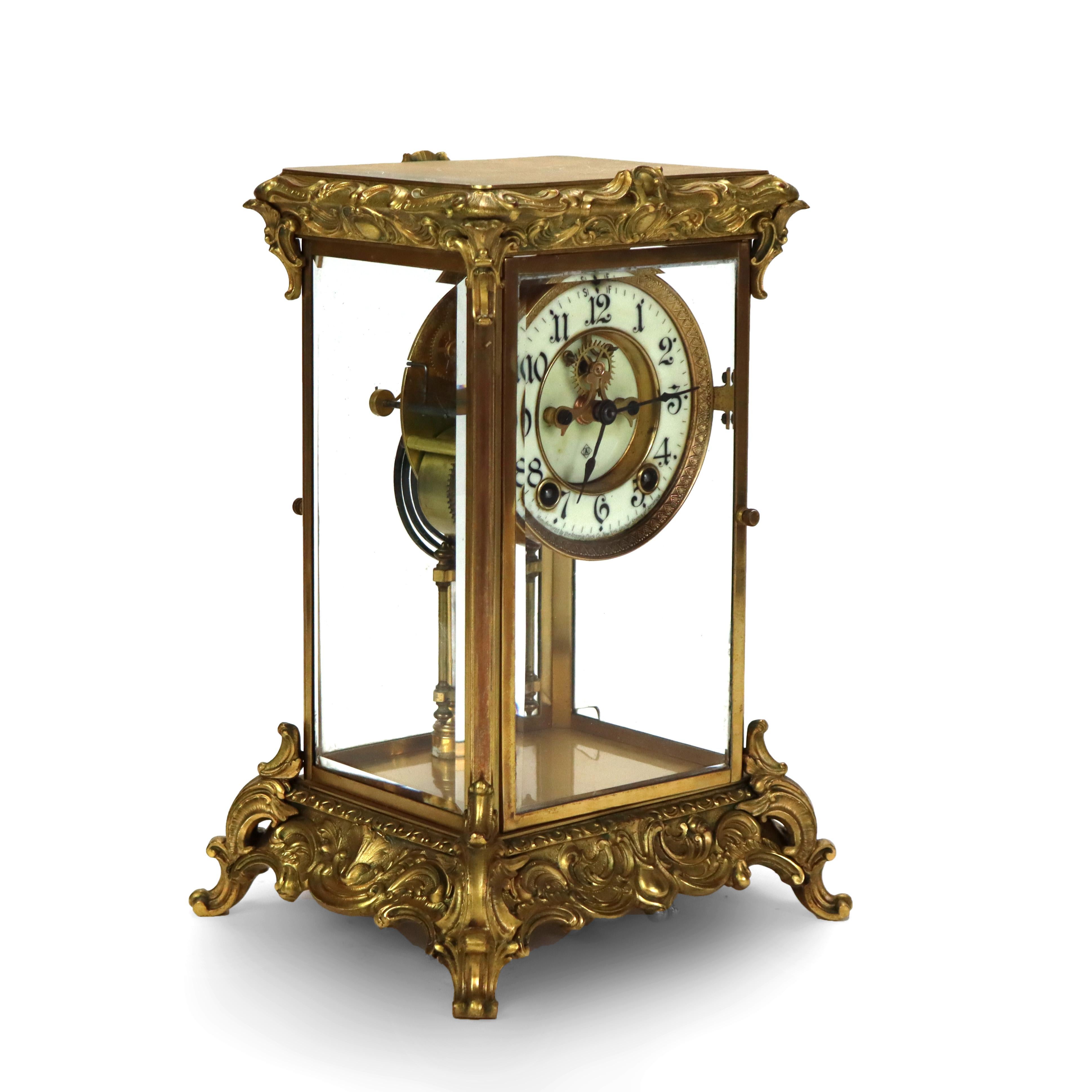 Antique Ansonia Clock Co. French Louis XIV Style Crystal Regulator Clock For Sale 4