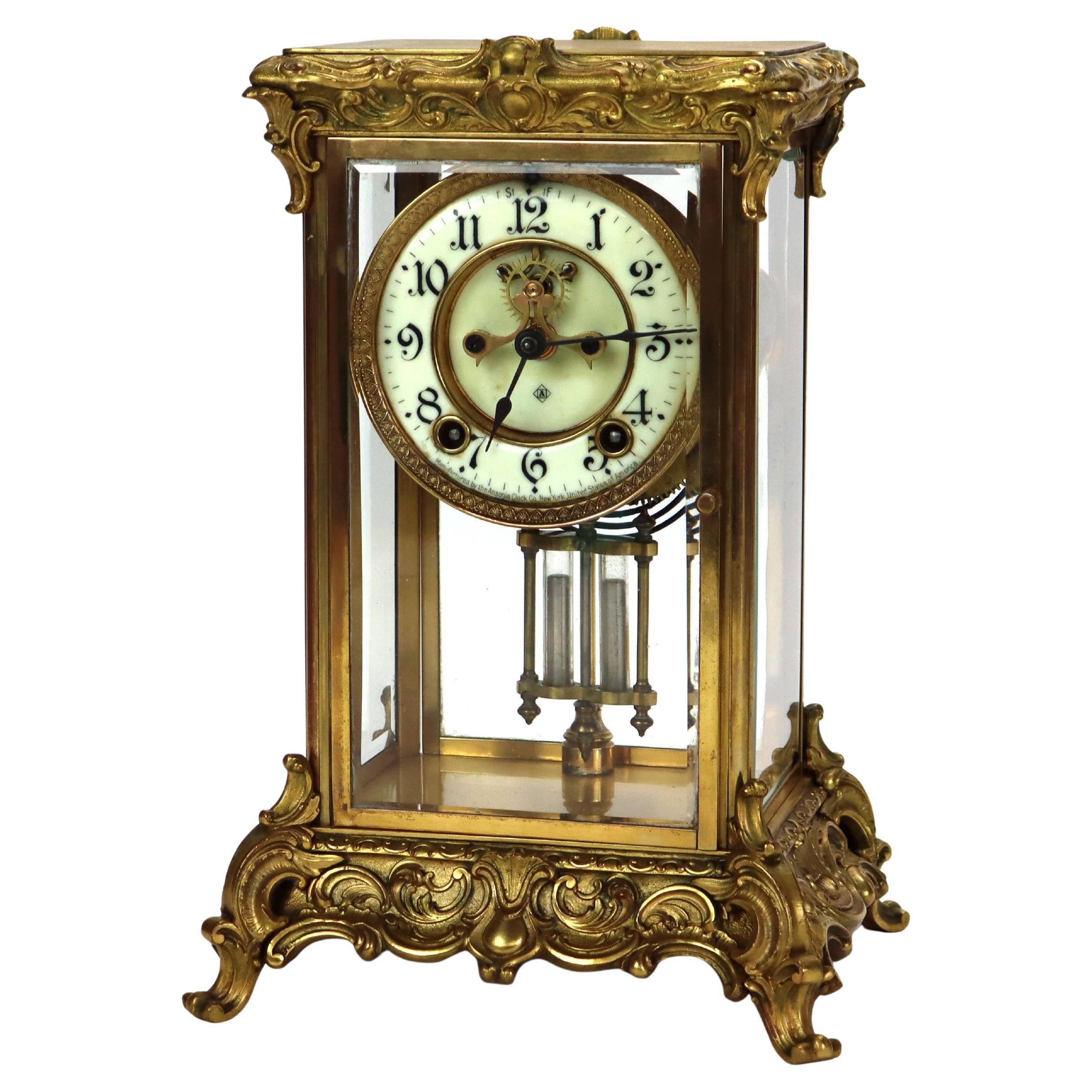 Antique Ansonia Clock Co. French Louis XIV Style Crystal Regulator Clock For Sale