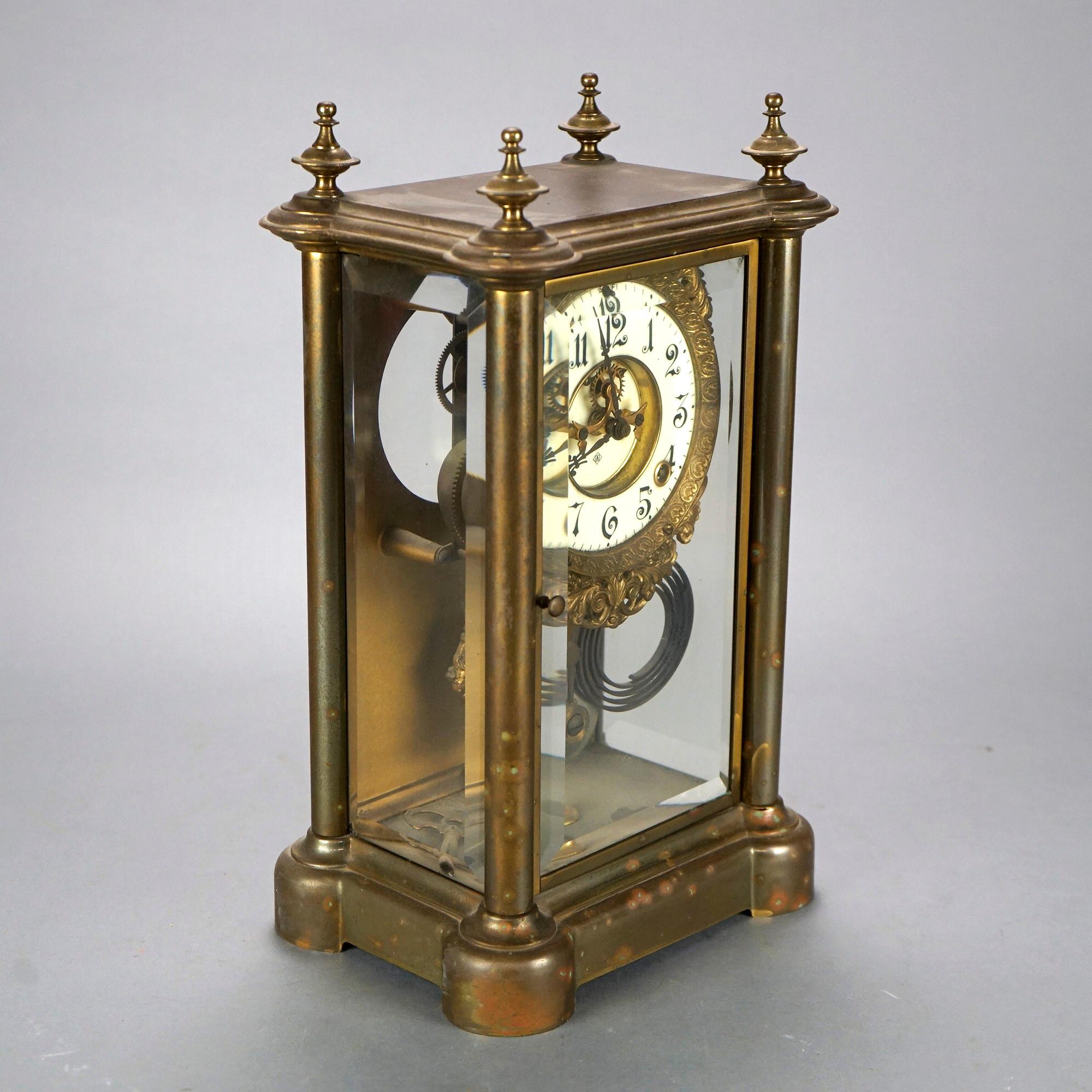 American Antique Ansonia Crystal Regulator Mantle Clock Circa 1900