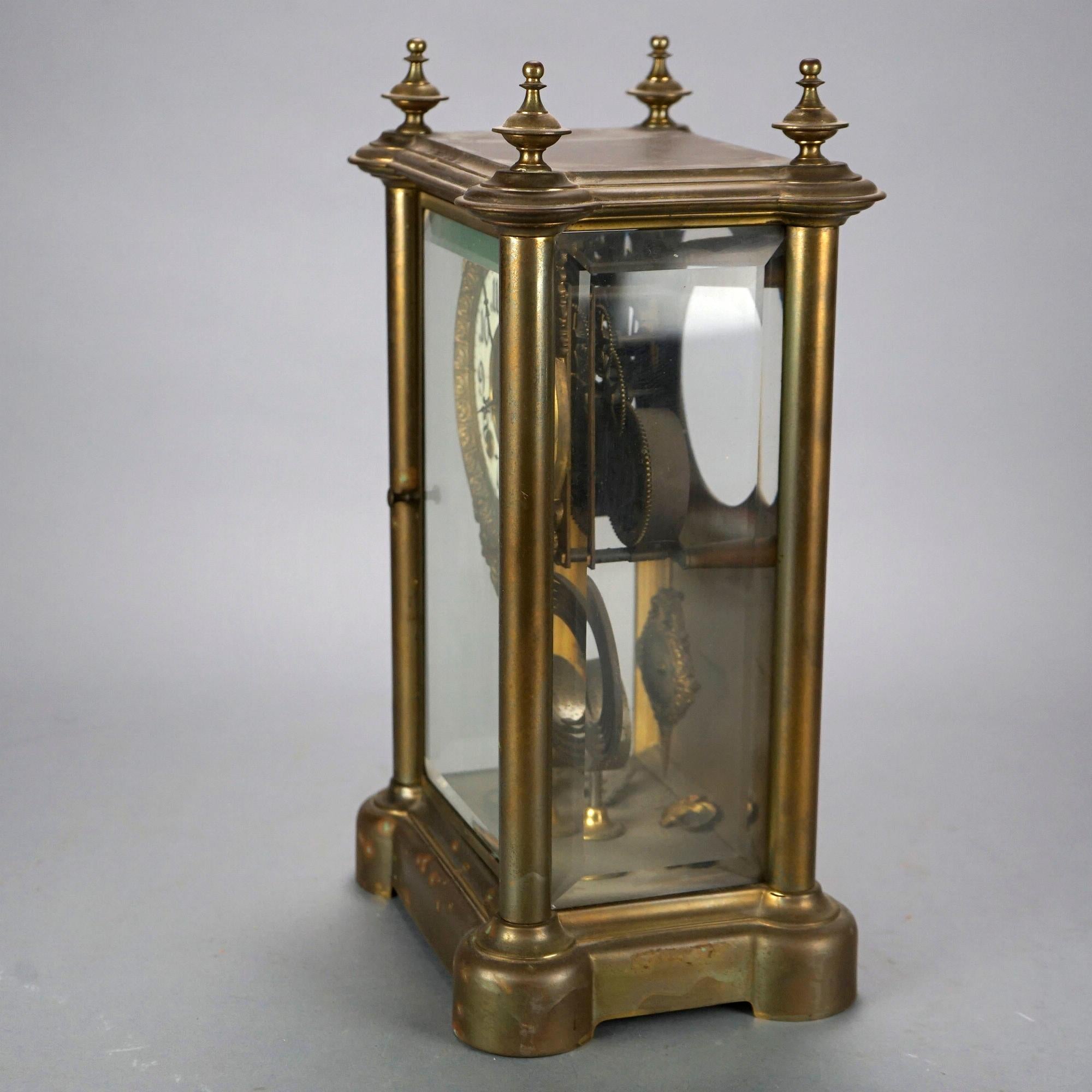 Antique Ansonia Crystal Regulator Mantle Clock Circa 1900 In Good Condition In Big Flats, NY