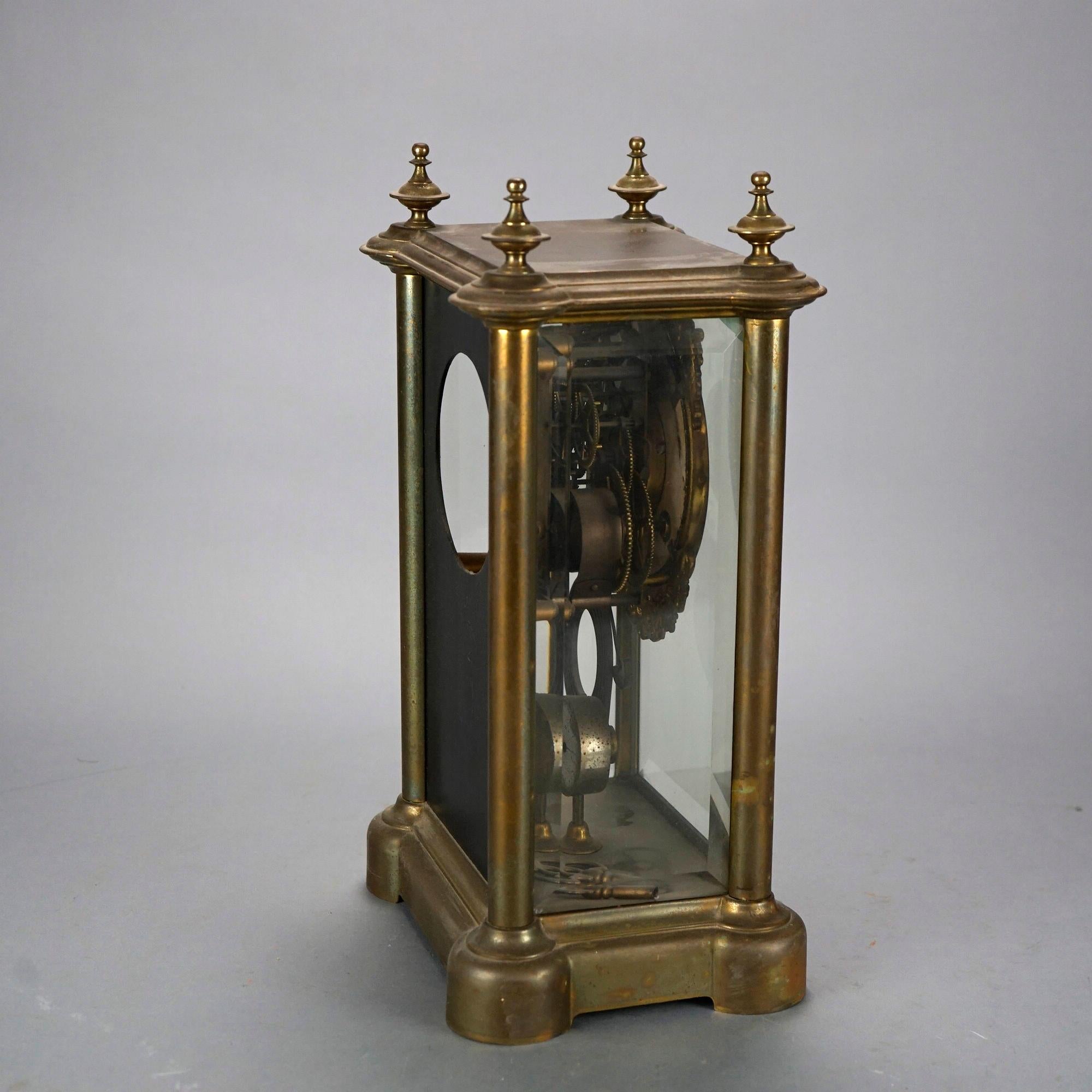 20th Century Antique Ansonia Crystal Regulator Mantle Clock Circa 1900