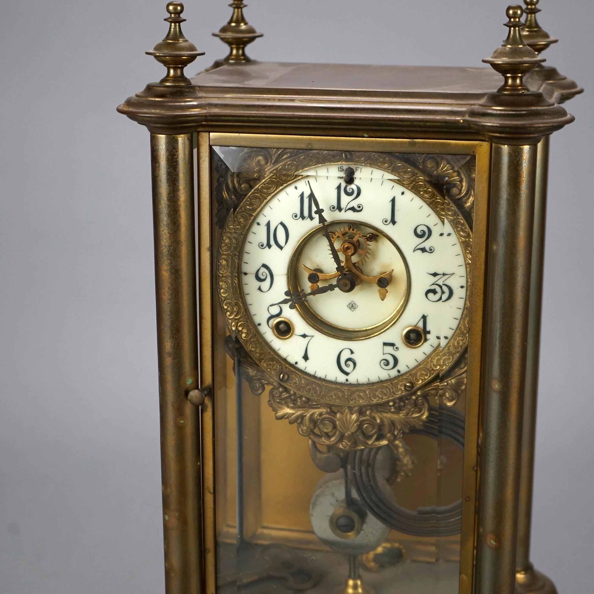 Antique Ansonia Crystal Regulator Mantle Clock Circa 1900 2