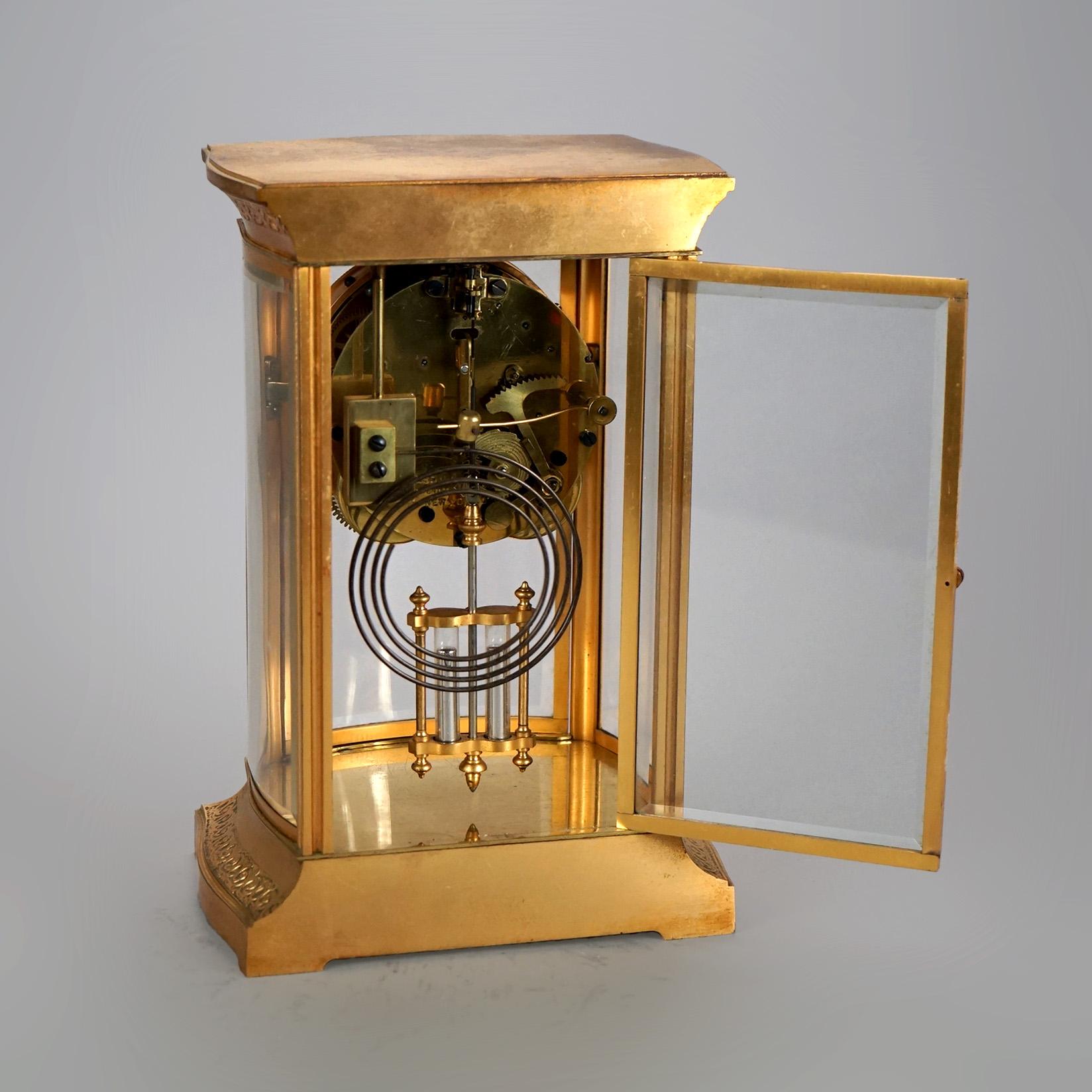 Antique Ansonia Gilt Bronze Crystal Regulator Mantle Clock C1890 6