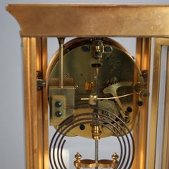 Ancienne pendule de cheminée régulateur Ansonia en bronze doré et cristal 1890