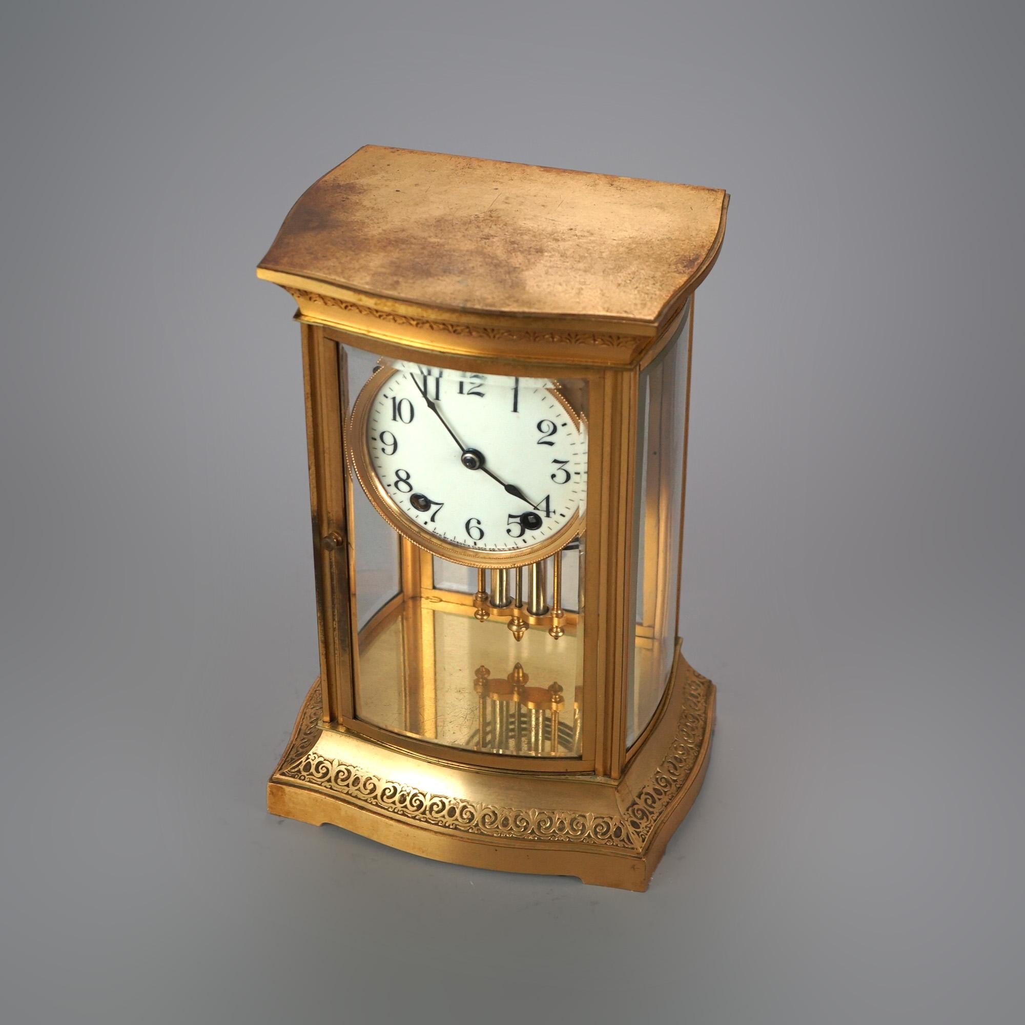 Antique Ansonia Gilt Bronze Crystal Regulator Mantle Clock C1890 1